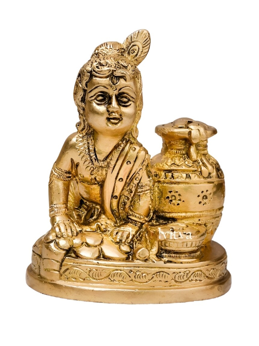 

The Advitya Lord Krishna - Bala Gopal With Makhan Brass Religious Idol, Gold