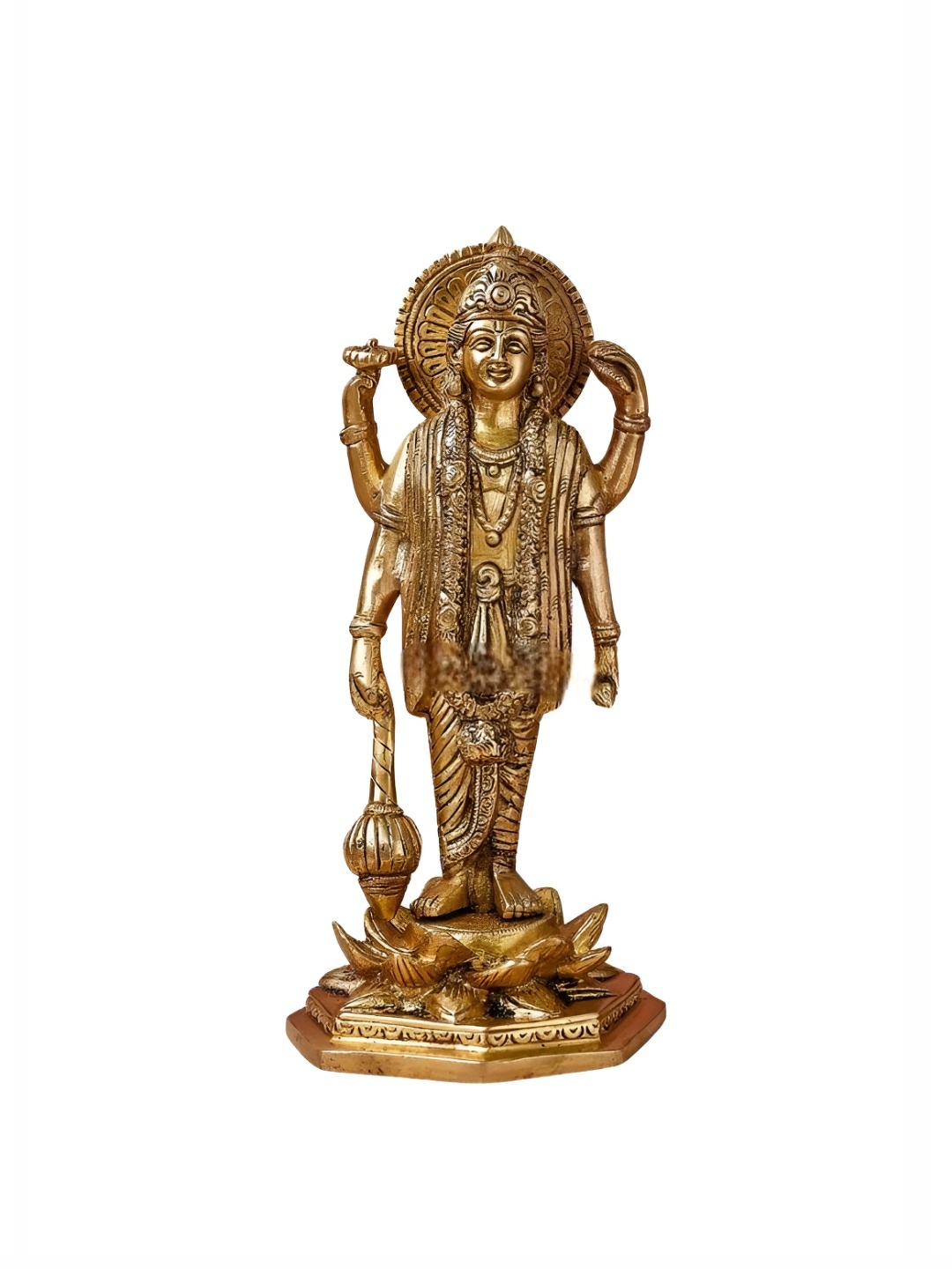 

The Advitya Vishnu Holding Gada While Standing Brass Religious Idol, Gold
