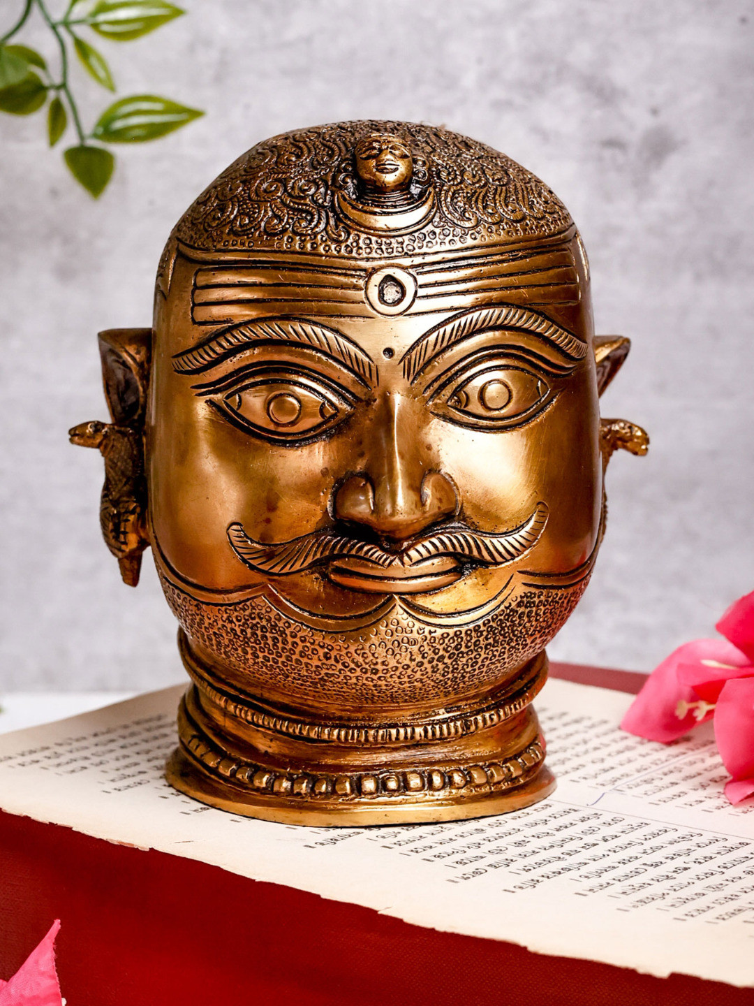 

The Advitya Shiva Head With Crescent Moon And Ganges Brass Religious Idol, Gold