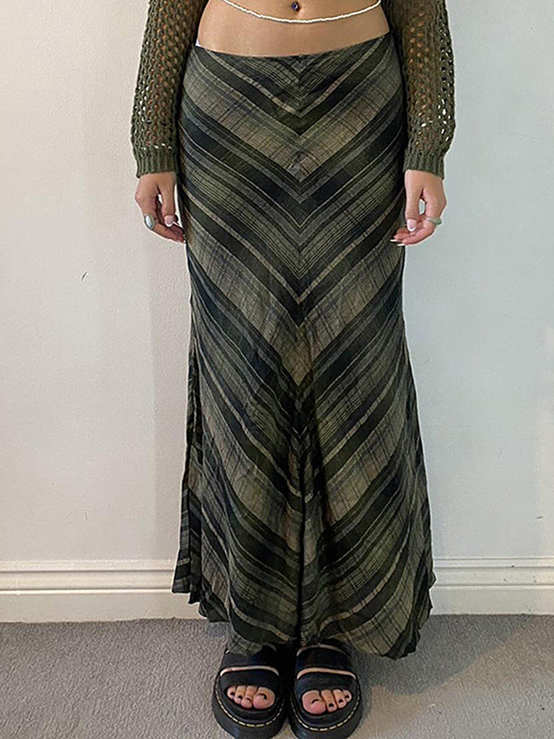 

LULU & SKY Geometric Printed A-Line Maxi Skirt, Green