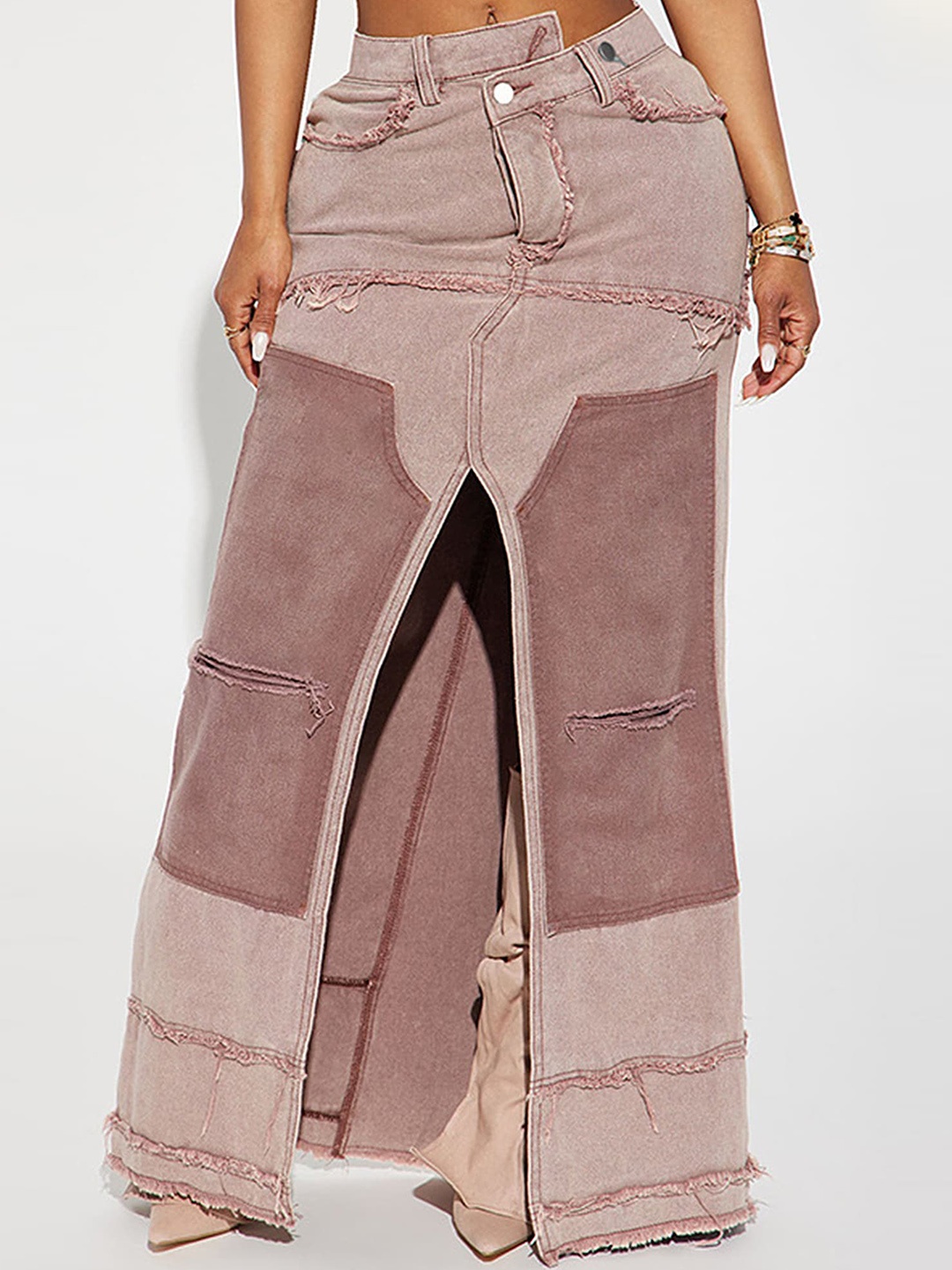 

LULU & SKY Denim A-Line Maxi Skirt, Pink