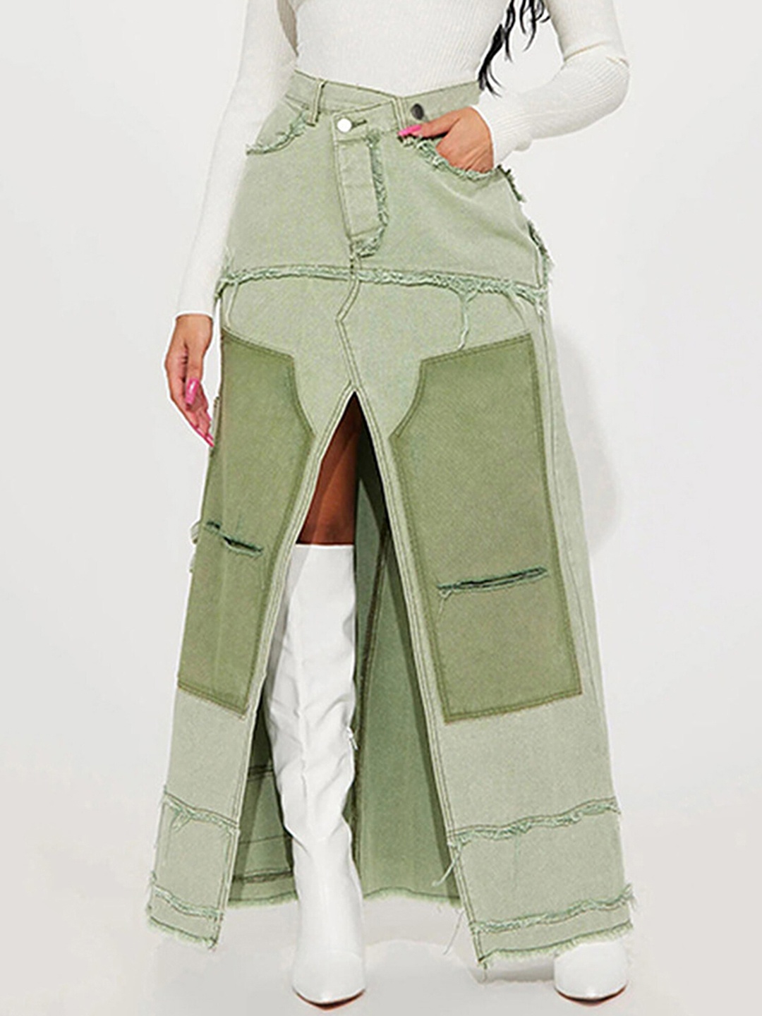 

LULU & SKY A-Line Maxi Skirt, Green