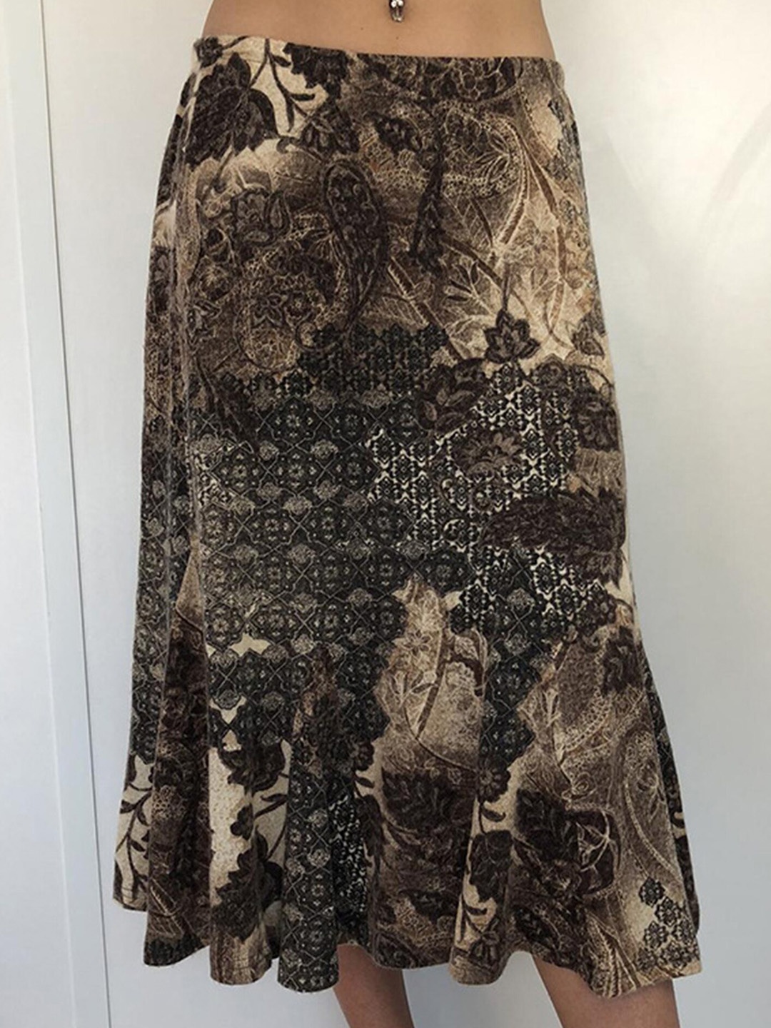 

LULU & SKY Floral Printed Midi A-Line Skirt, Brown