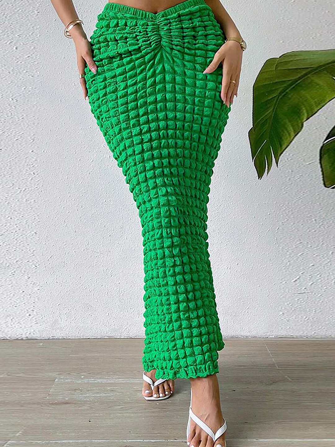 

LULU & SKY Self Design Maxi Pencil Skirt, Green