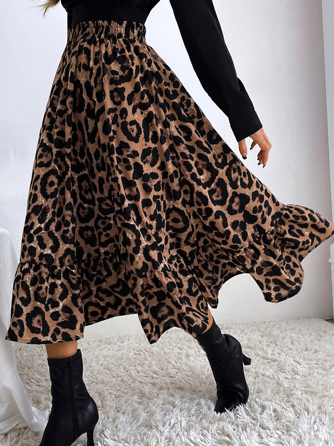 

LULU & SKY Animal Printed Skater Flared Midi Skirt, Brown