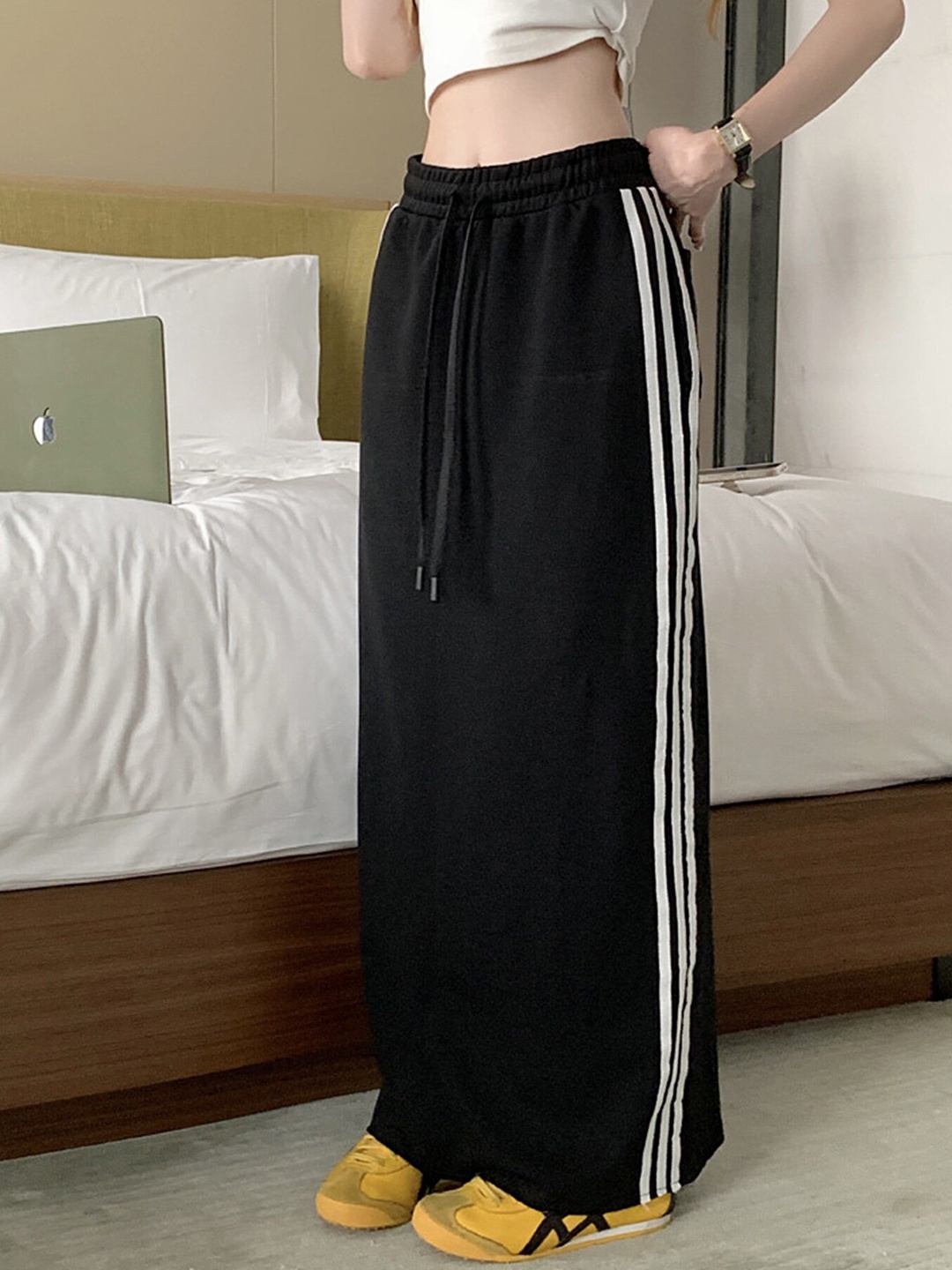 

LULU & SKY Striped Straight Maxi Skirt, Black