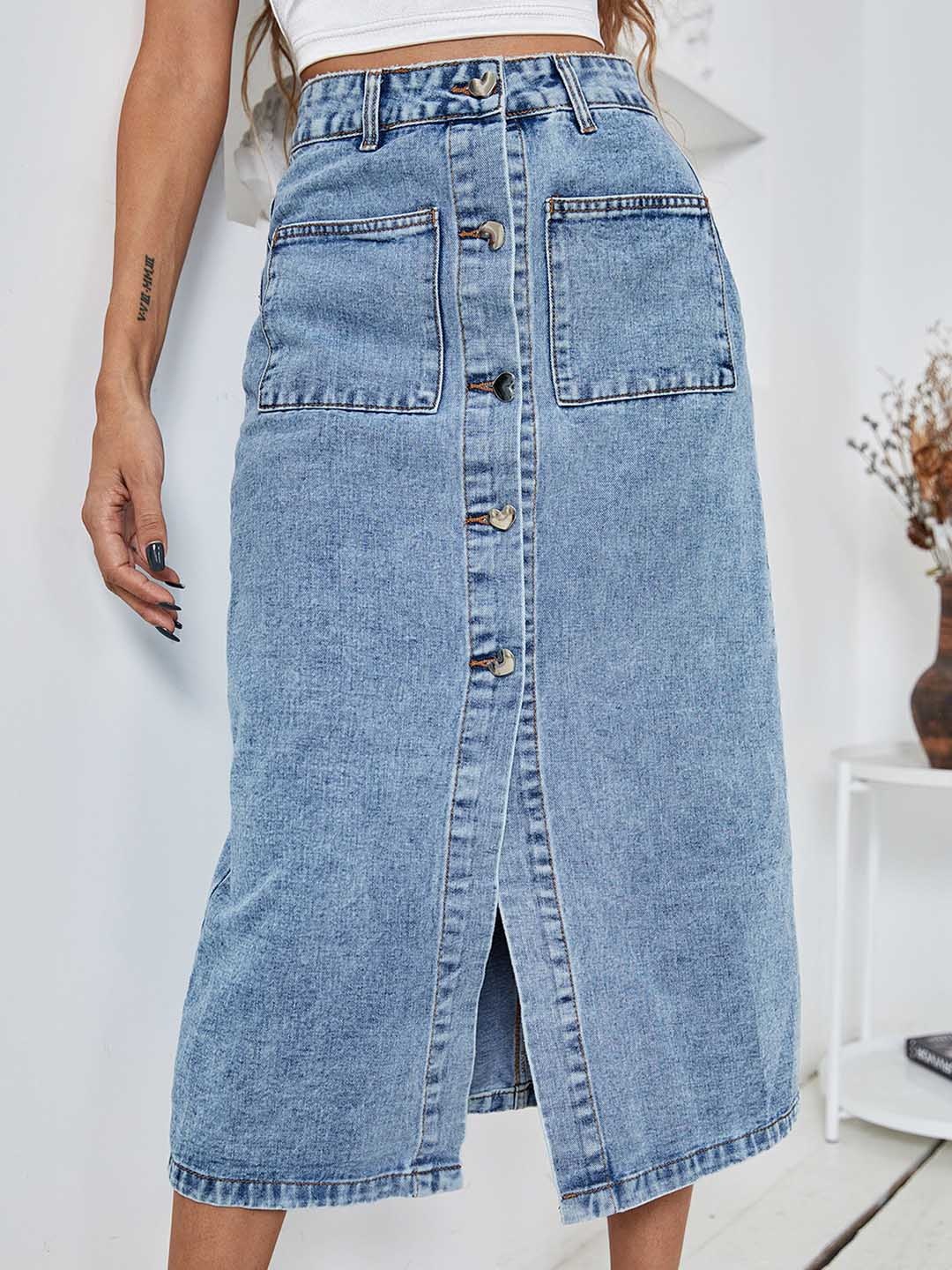 

LULU & SKY Mid Rise A Line Midi Skirt, Blue