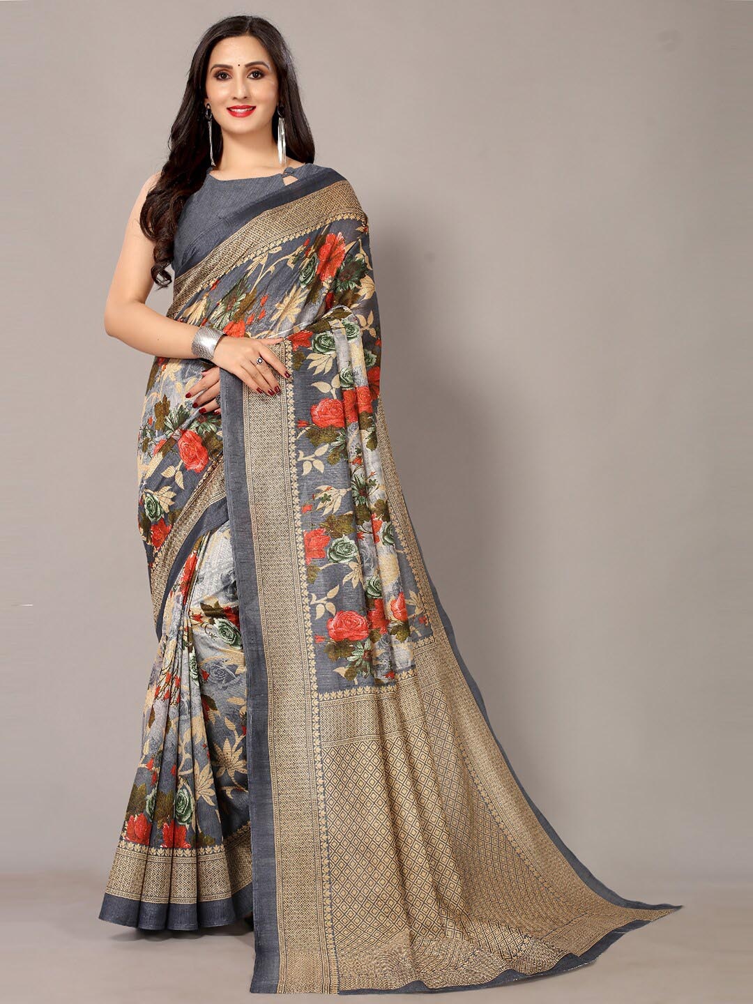 

Shaily Floral Printed Saree, Grey