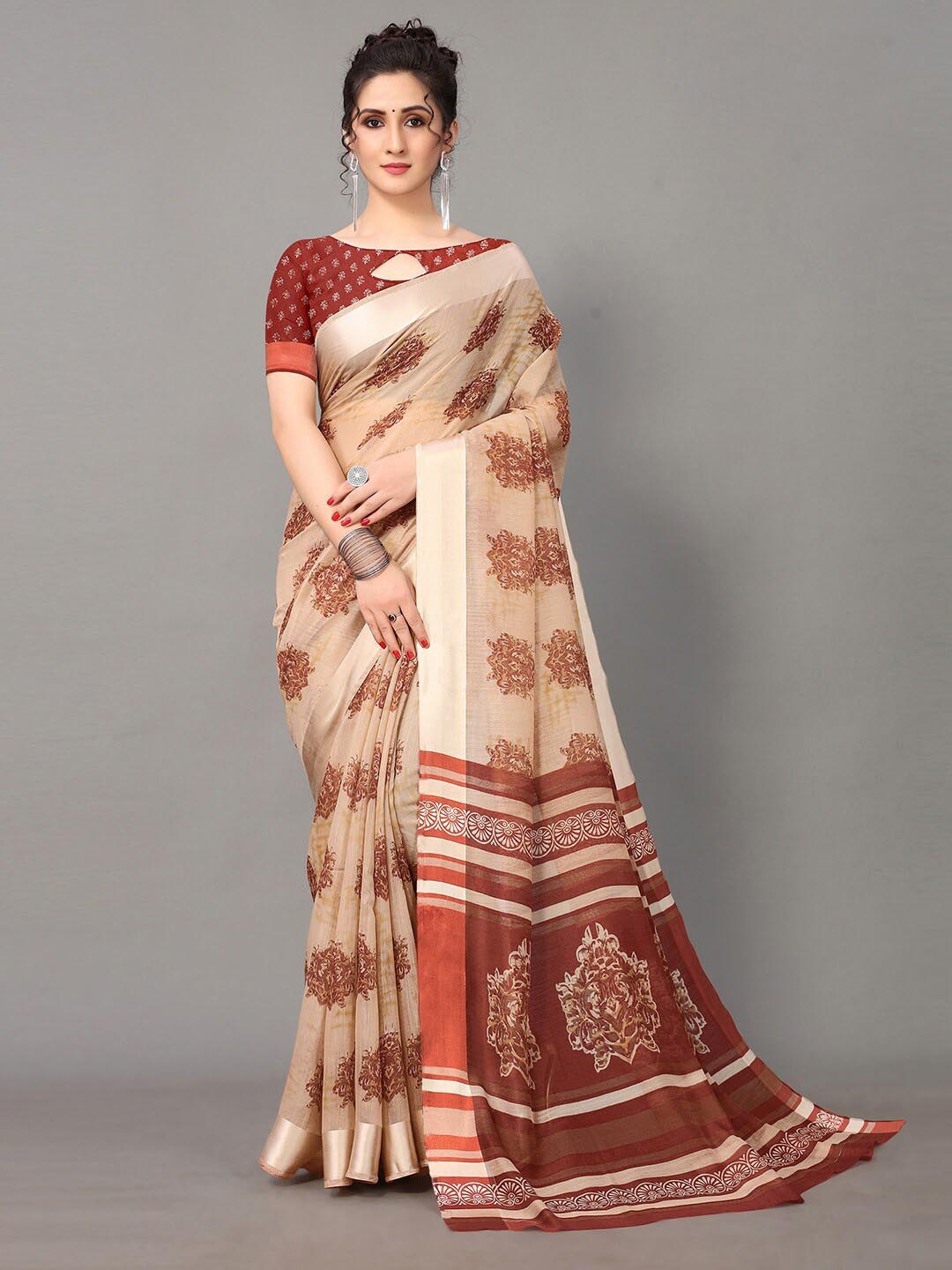 

Shaily Brown Floral Printed Saree