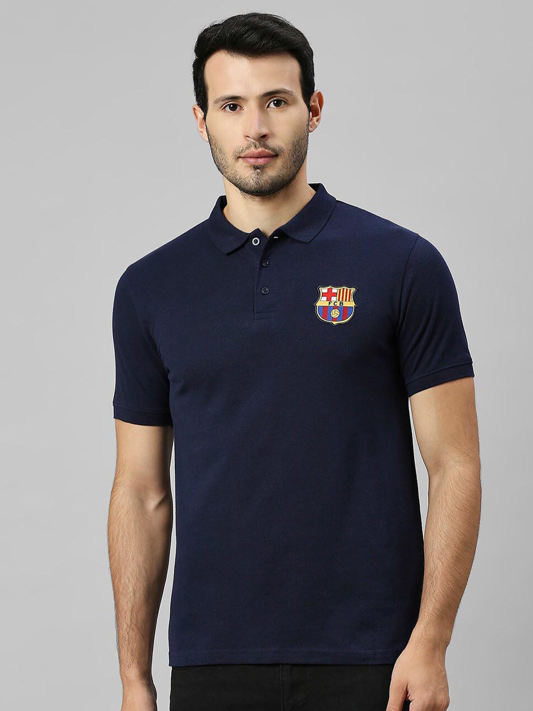 

FanCode Barcelona Polo Collar Cotton T-shirt, Blue