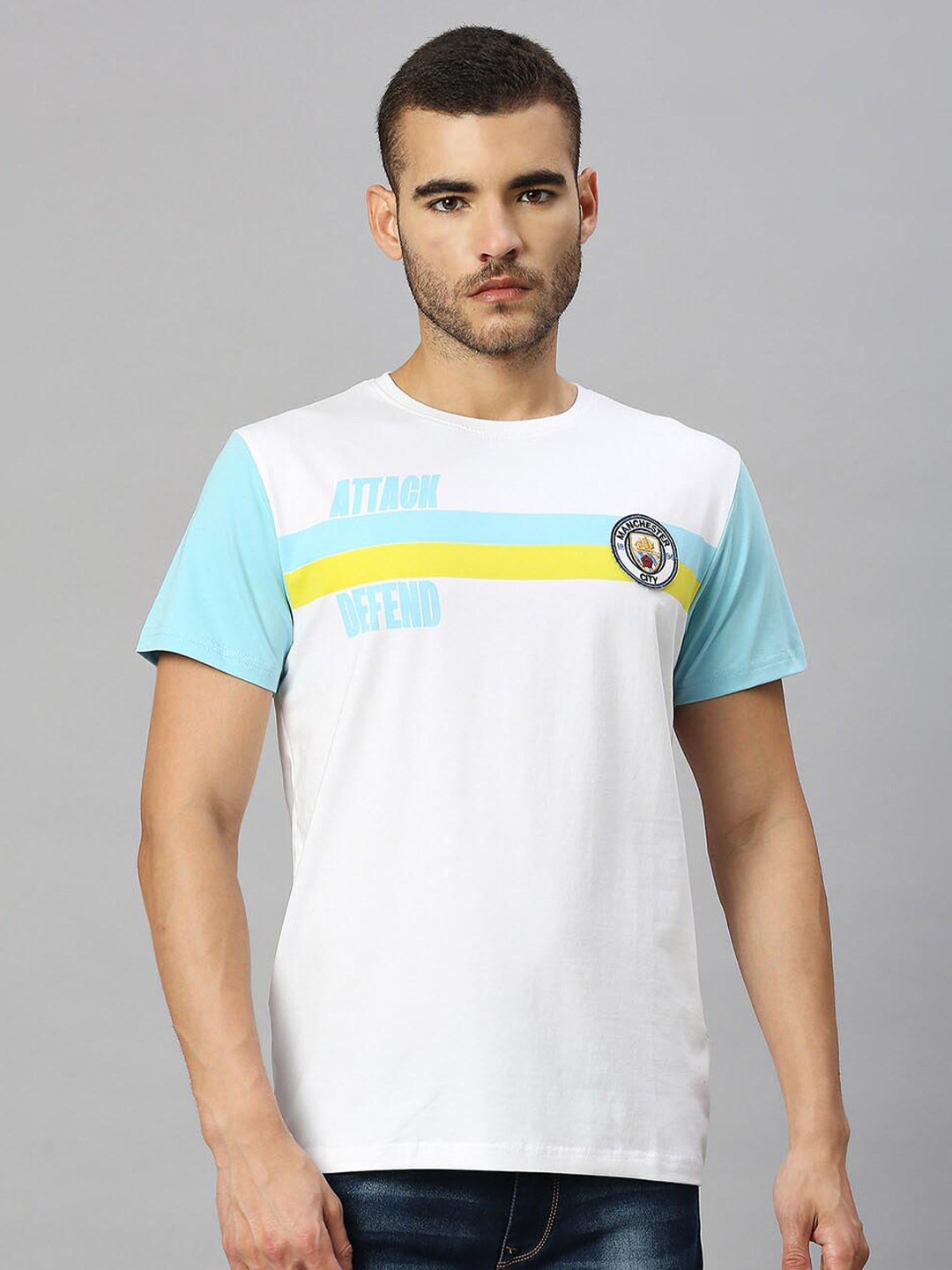 

FanCode Manchester City Striped Cotton T-shirt, White