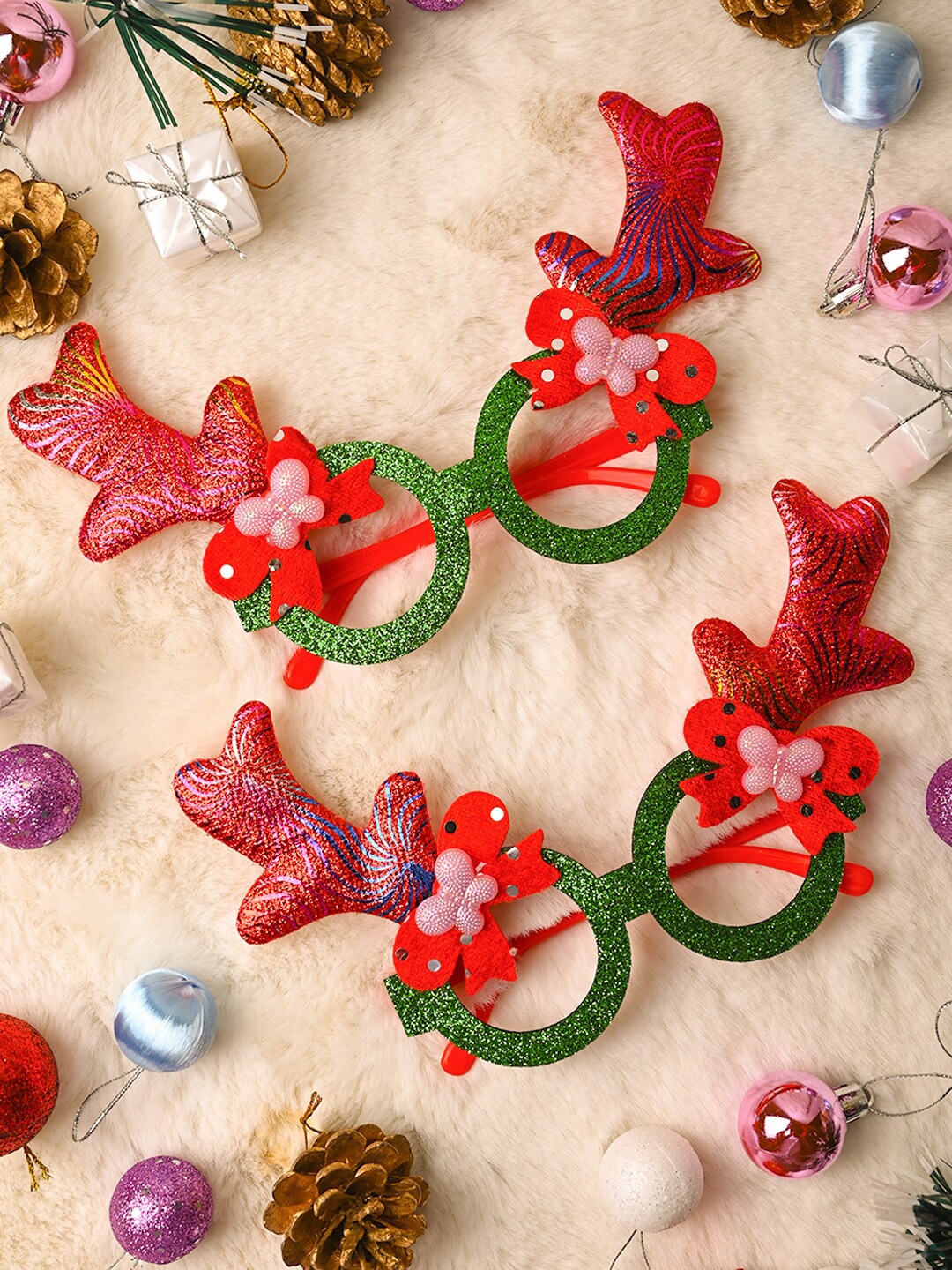 

MARKET99 Red & Green 2 Pieces Christmas Theme Party Spectacles Set Christmas Decor