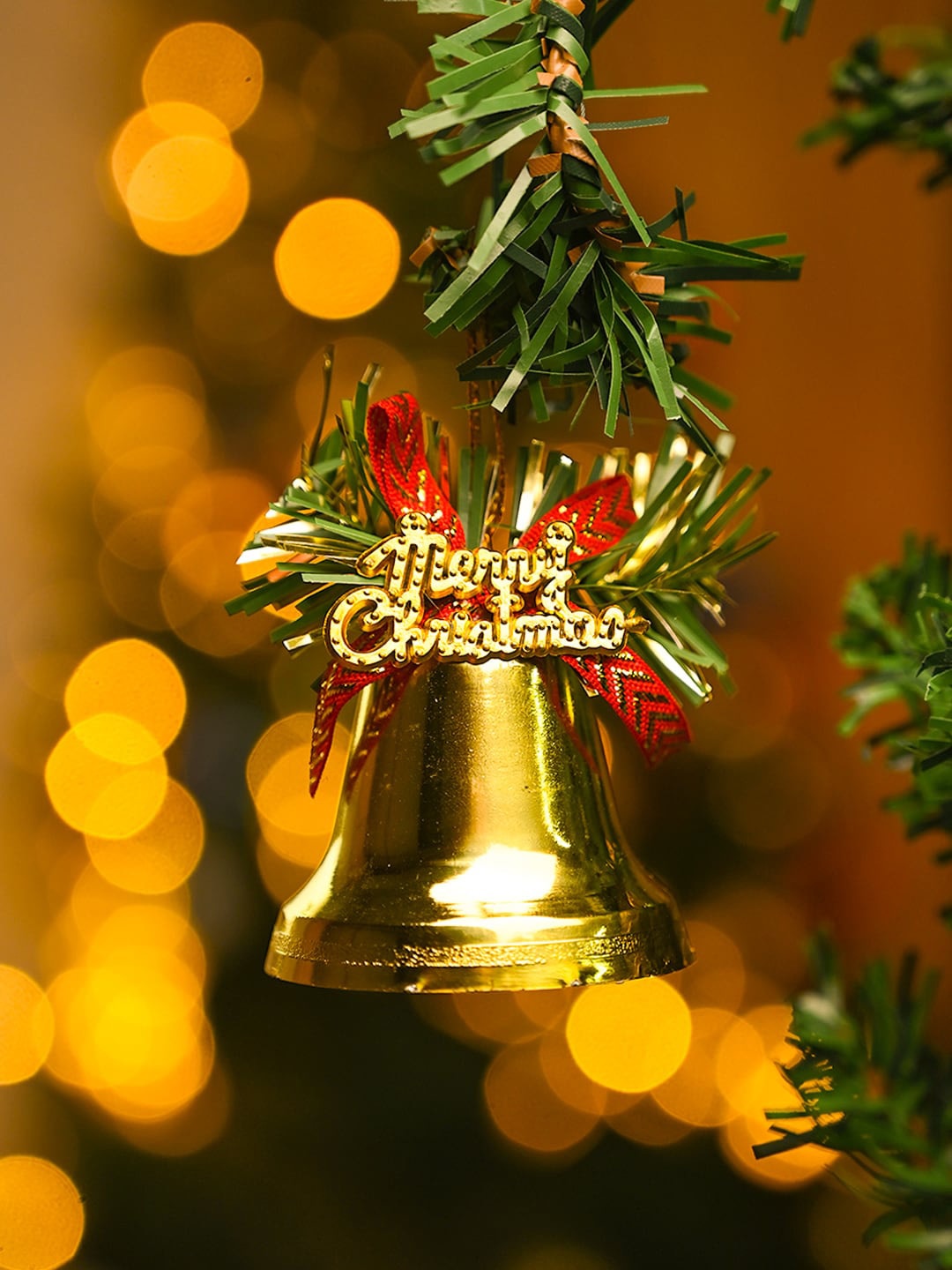 MARKET99 Red & Gold Toned 4 Pieces Bell Tree Ornaments Christmas Decor