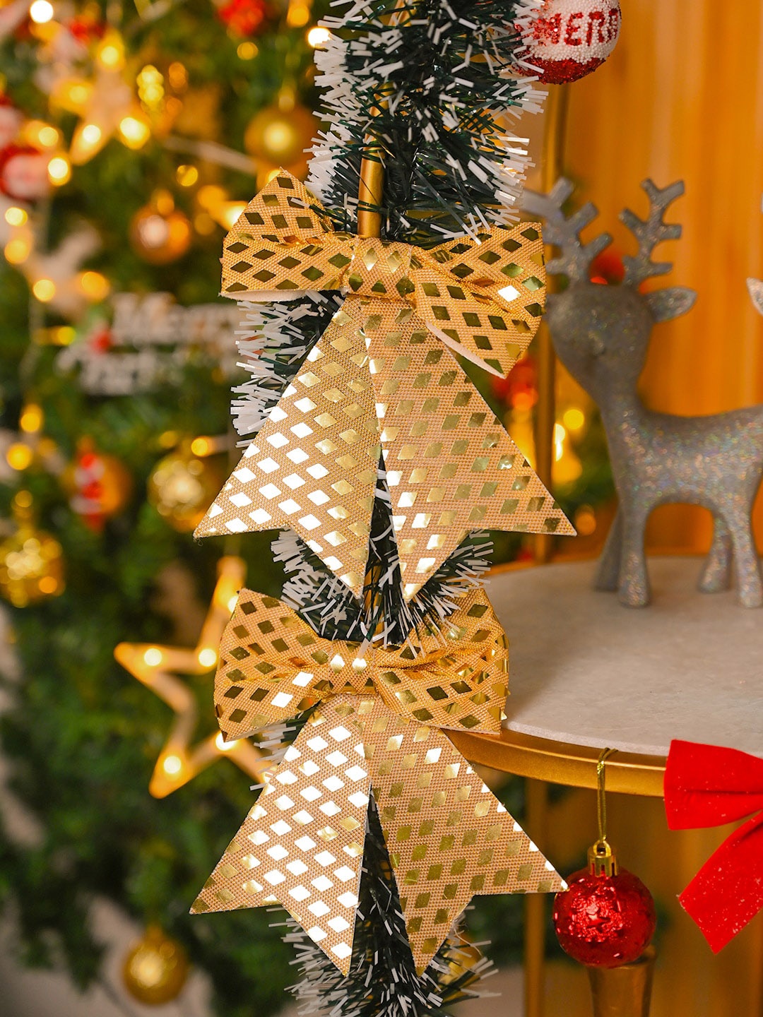 

MARKET99 Yellow & Gold Toned Bow Tree Ornaments Christmas Decor