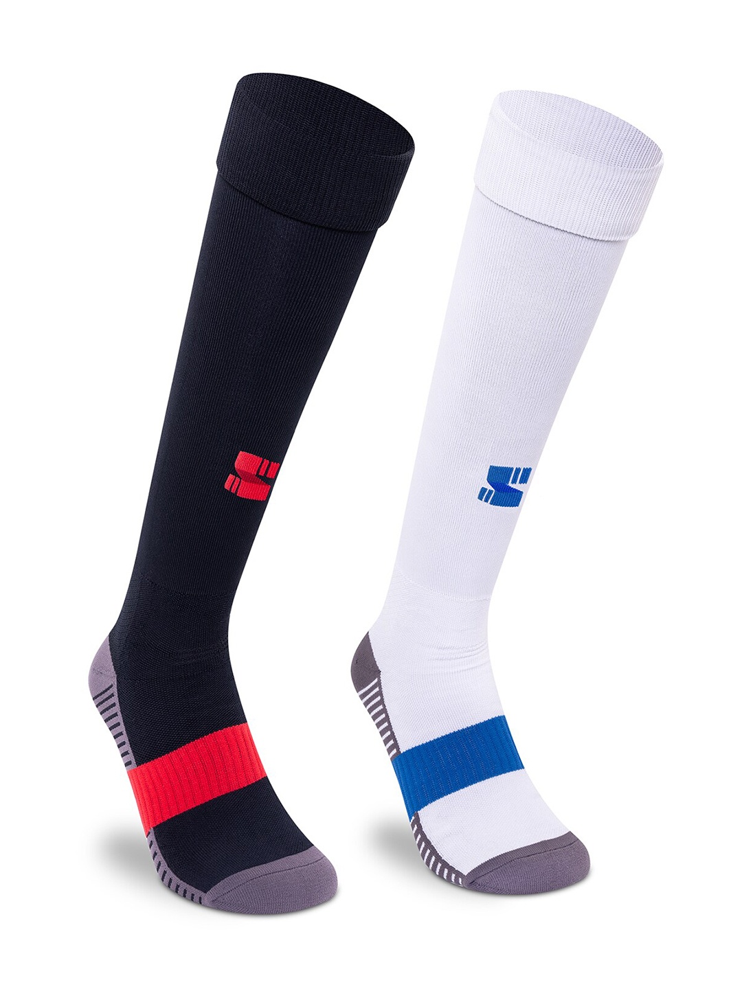 

Supersox Kids Pack Of 2 Patterned Cotton Elastic Grip Above Knee-Length Football Socks, Black