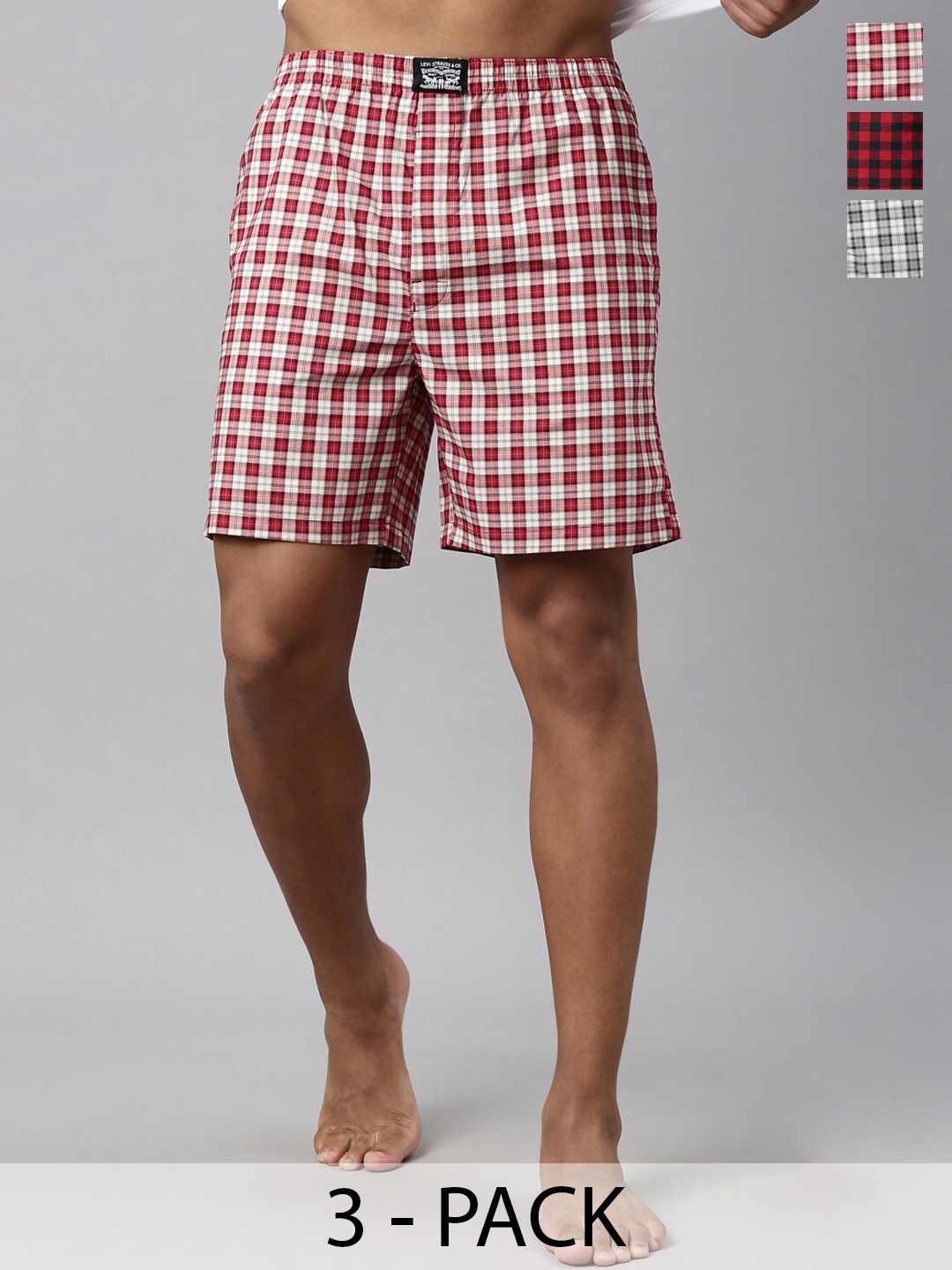 

Levis Pack Of 3 Checked Pure Cotton Boxers, Red