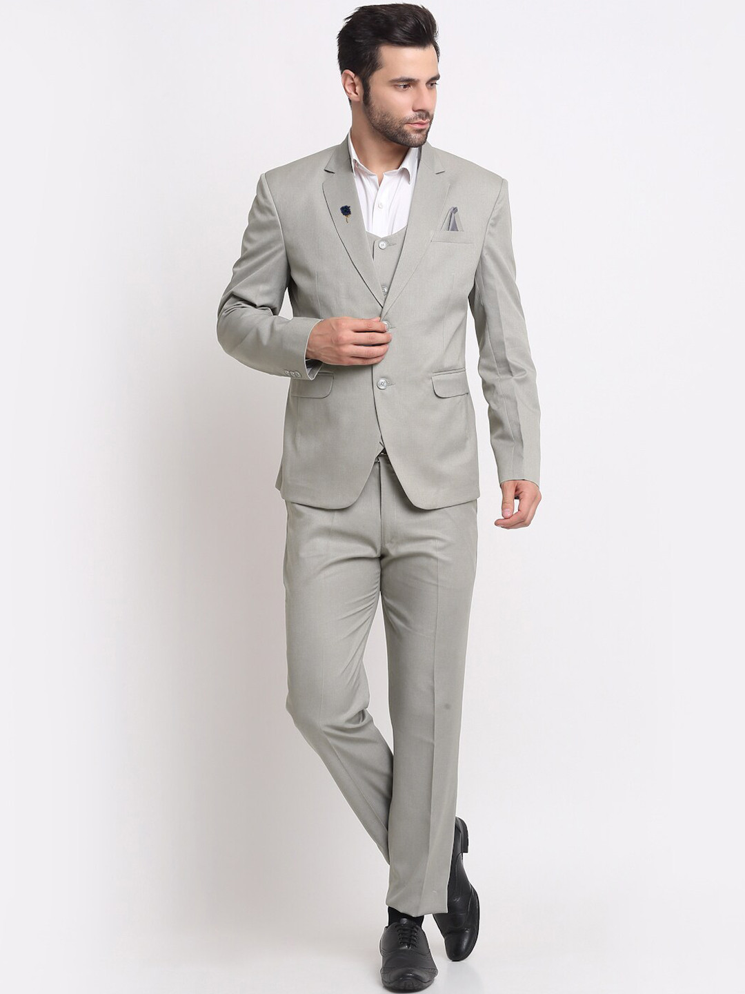 

KLOTTHE Single-Breasted Notched Lapel Collar Three-Piece Suit, Grey