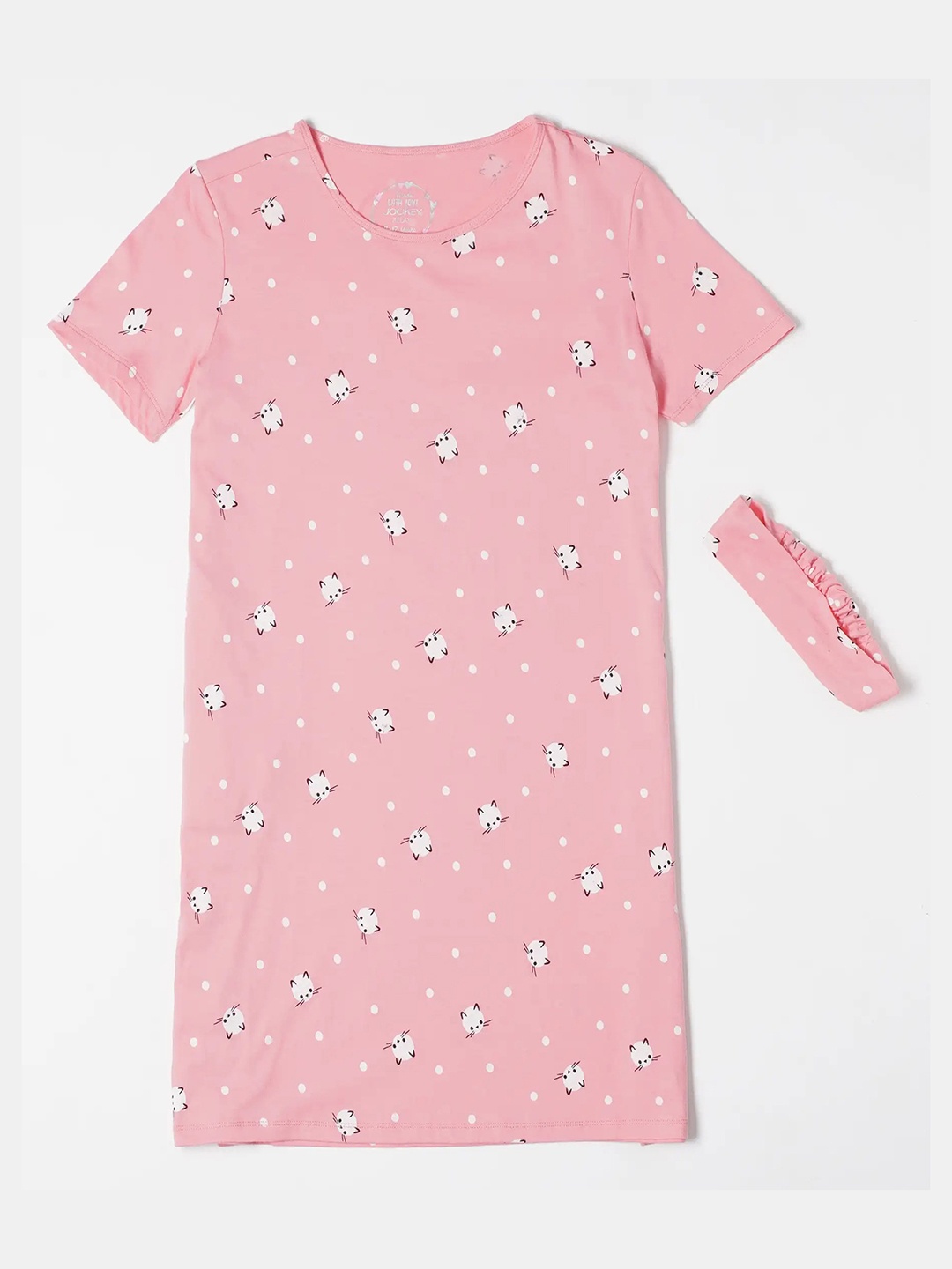 

Jockey Girls Super Combed Cotton Printed Relaxed fit Knee Length Sleep Dress-RG18, Pink
