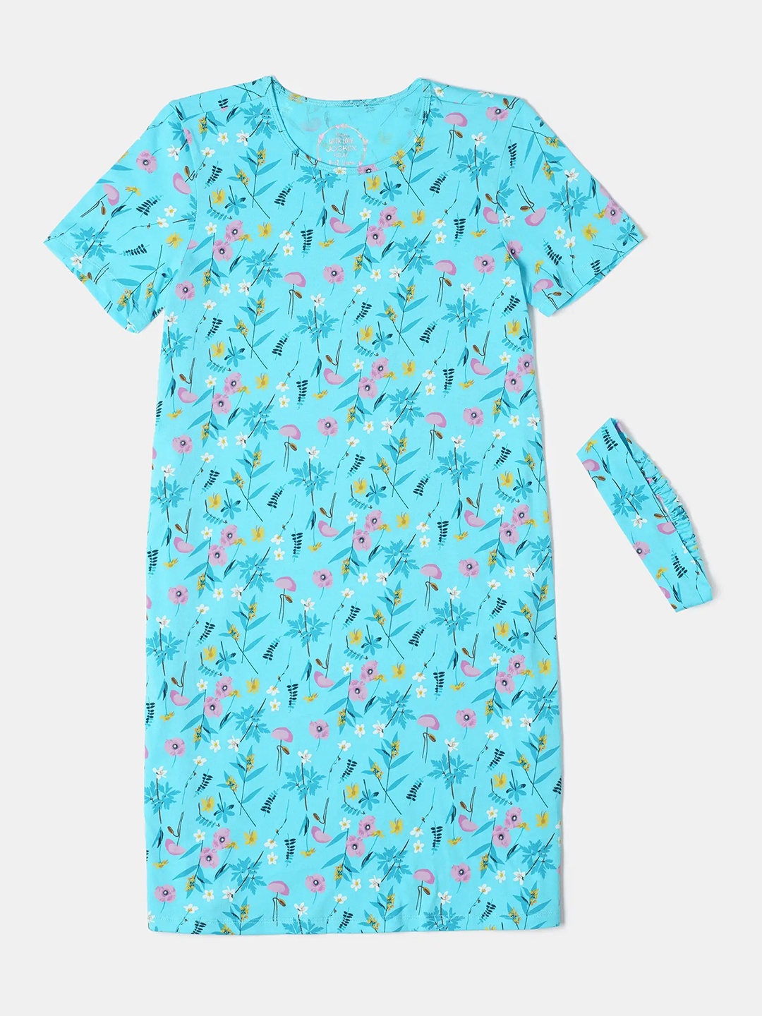 

Jockey Girls Super Combed Cotton Printed Relaxed Fit Dress with Matching Headband-RG18, Blue