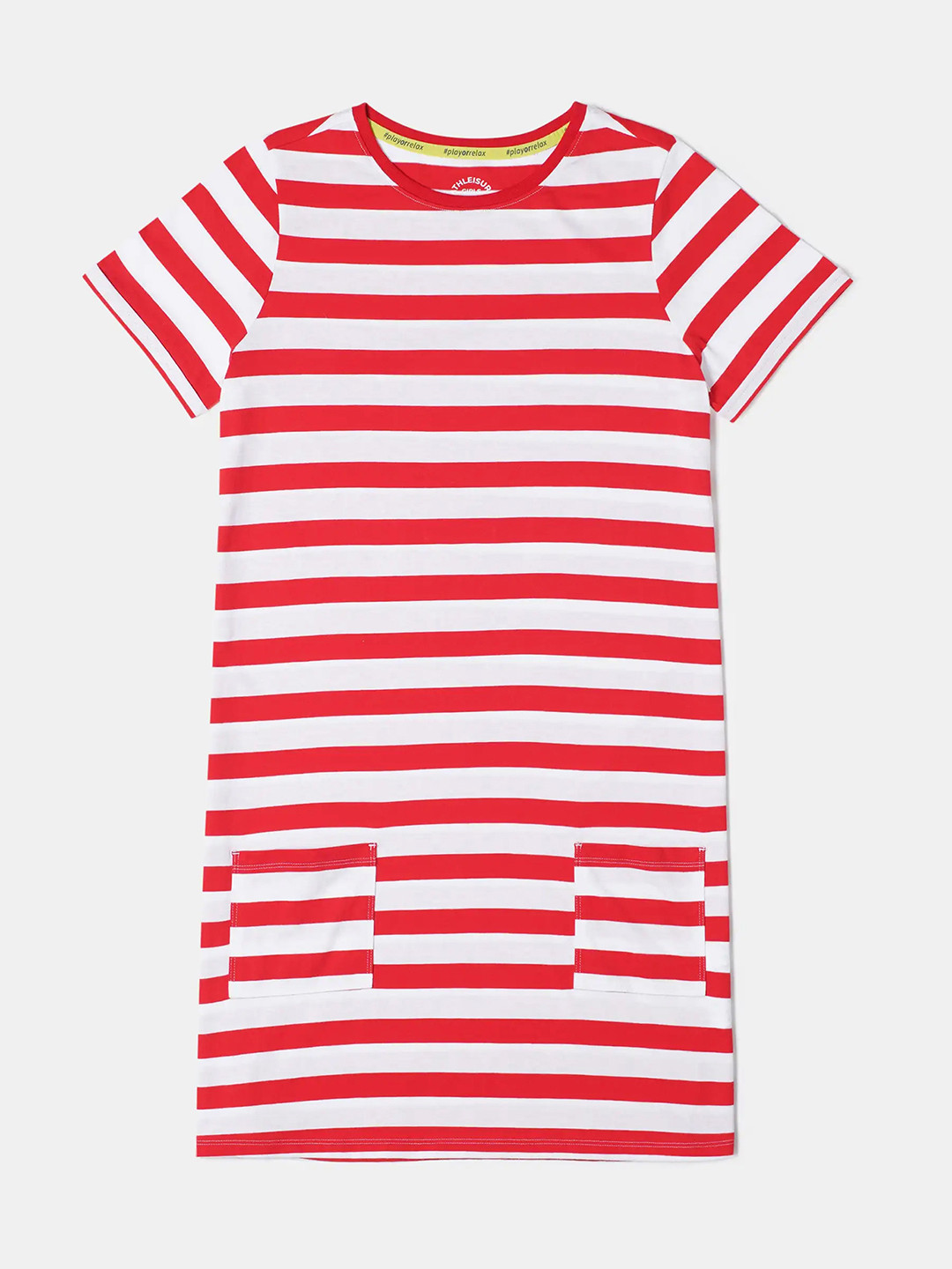 

Jockey Girls Super Combed Cotton Striped Relaxed Fit Round Neck Knee Length Dress-AG72, Red