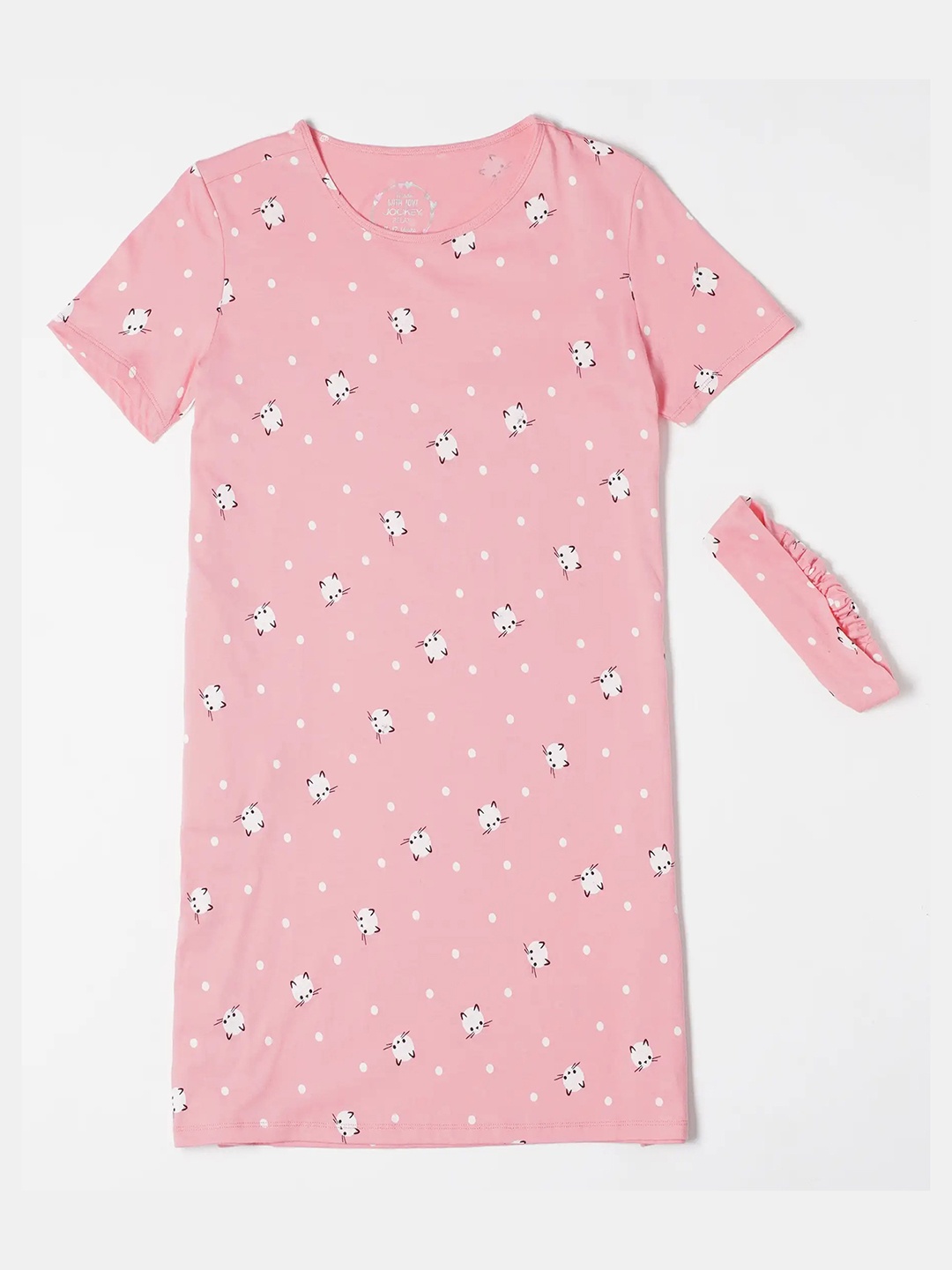 

Jockey Girls Super Combed Cotton Printed Relaxed Fit Sleep Dress-RG18, Pink