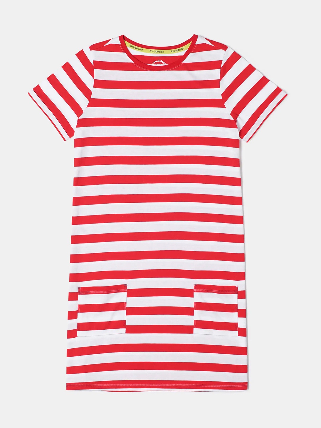 

Jockey Girls Super Combed Cotton Striped Relaxed Fit Round Neck Knee Length Dress-AG72, Red