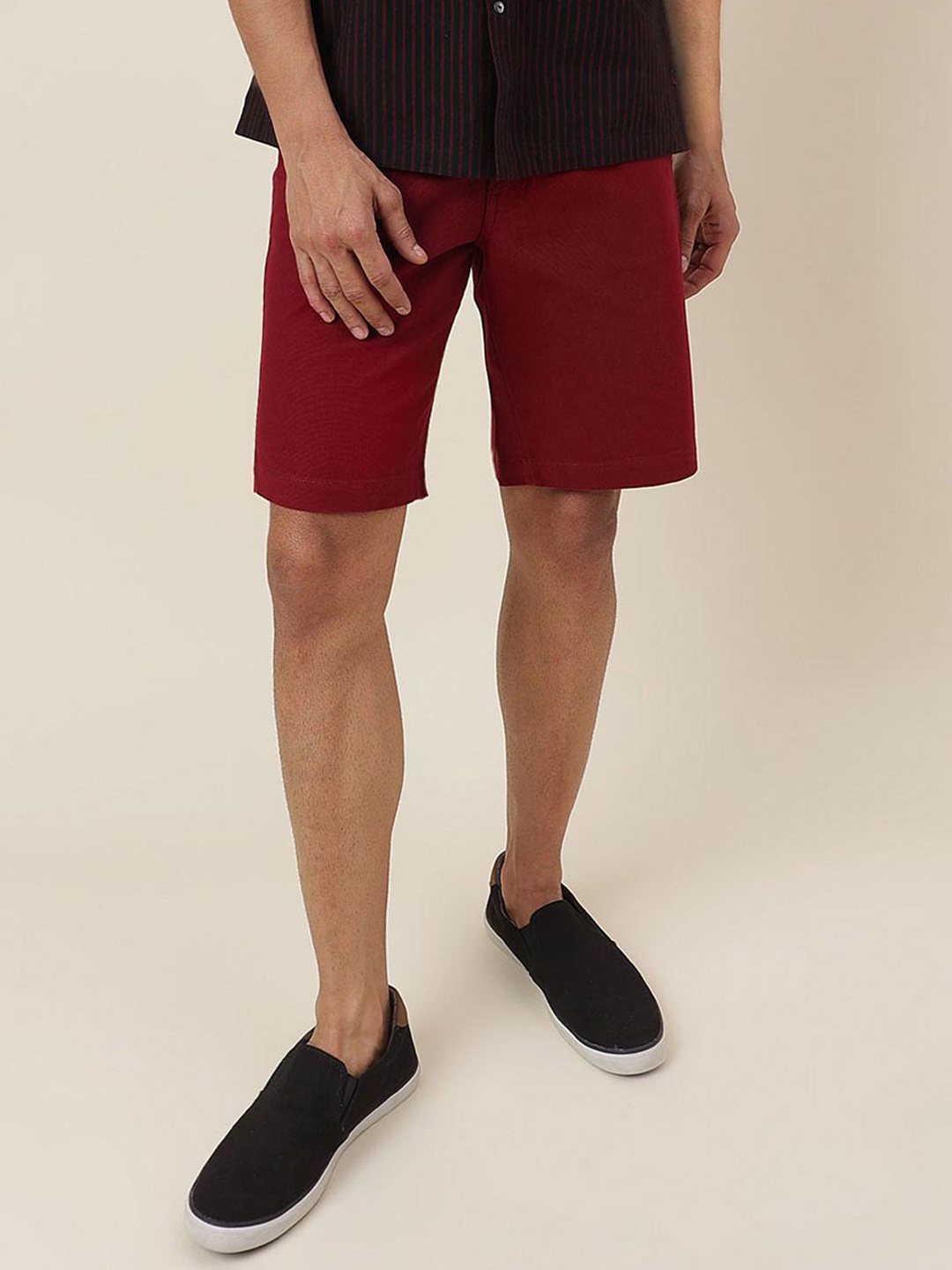 

Fabindia Men Mid-Rise Cotton Chino Shorts, Red