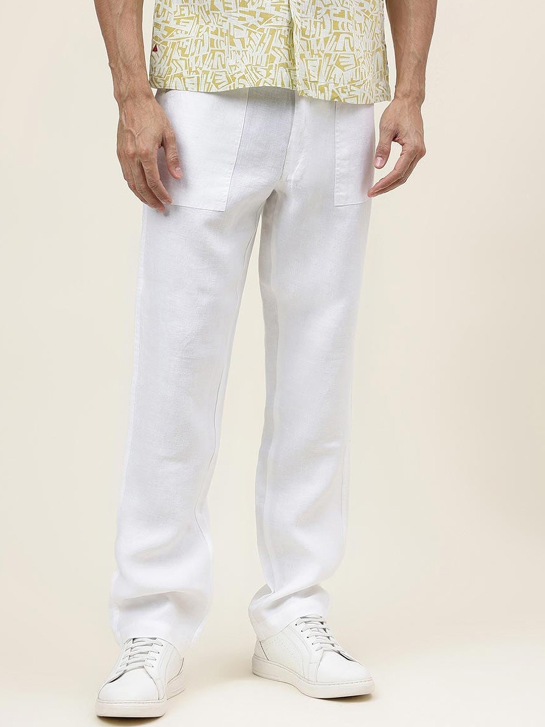 

Fabindia Men Comfort Fit Linen Trousers, White