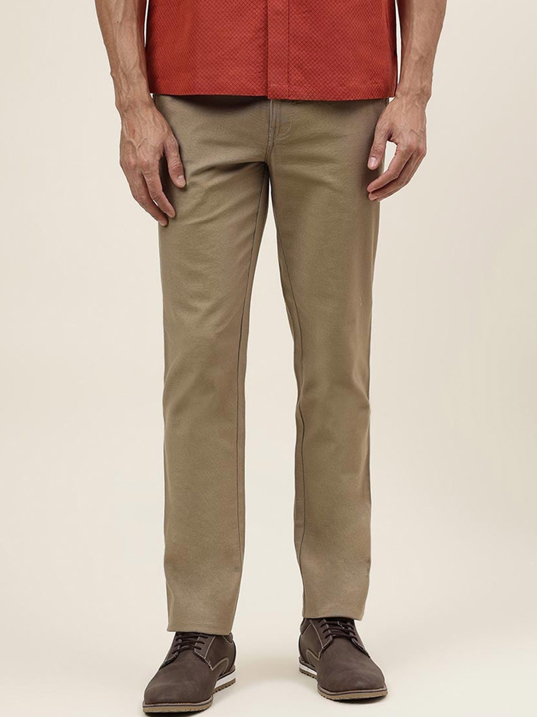

Fabindia Men Slim Fit Mid-Rise Cotton Trousers, Brown