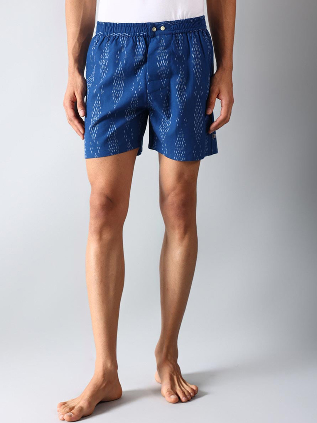 

Fabindia Men Ikat Printed Cotton Boxers 20103000, Blue