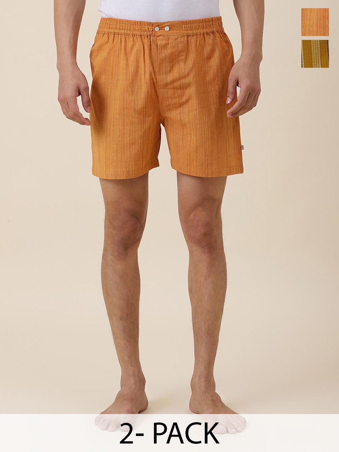 

Fabindia Men Pack of 2 Striped Cotton Boxers 10736186, Yellow