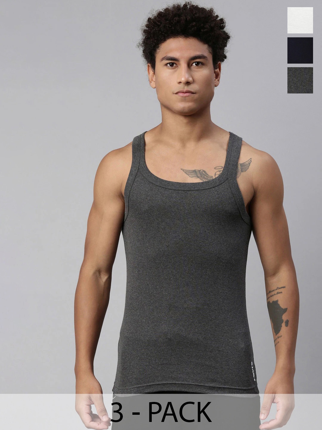 Levis Pack Of 3 Pure Cotton Basic Innerwear Vests, Charcoal