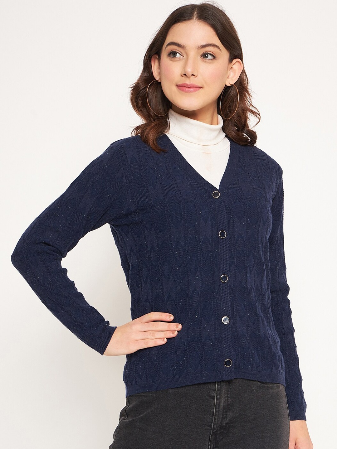 

Madame Self Design Long Sleeves Cardigan, Navy blue