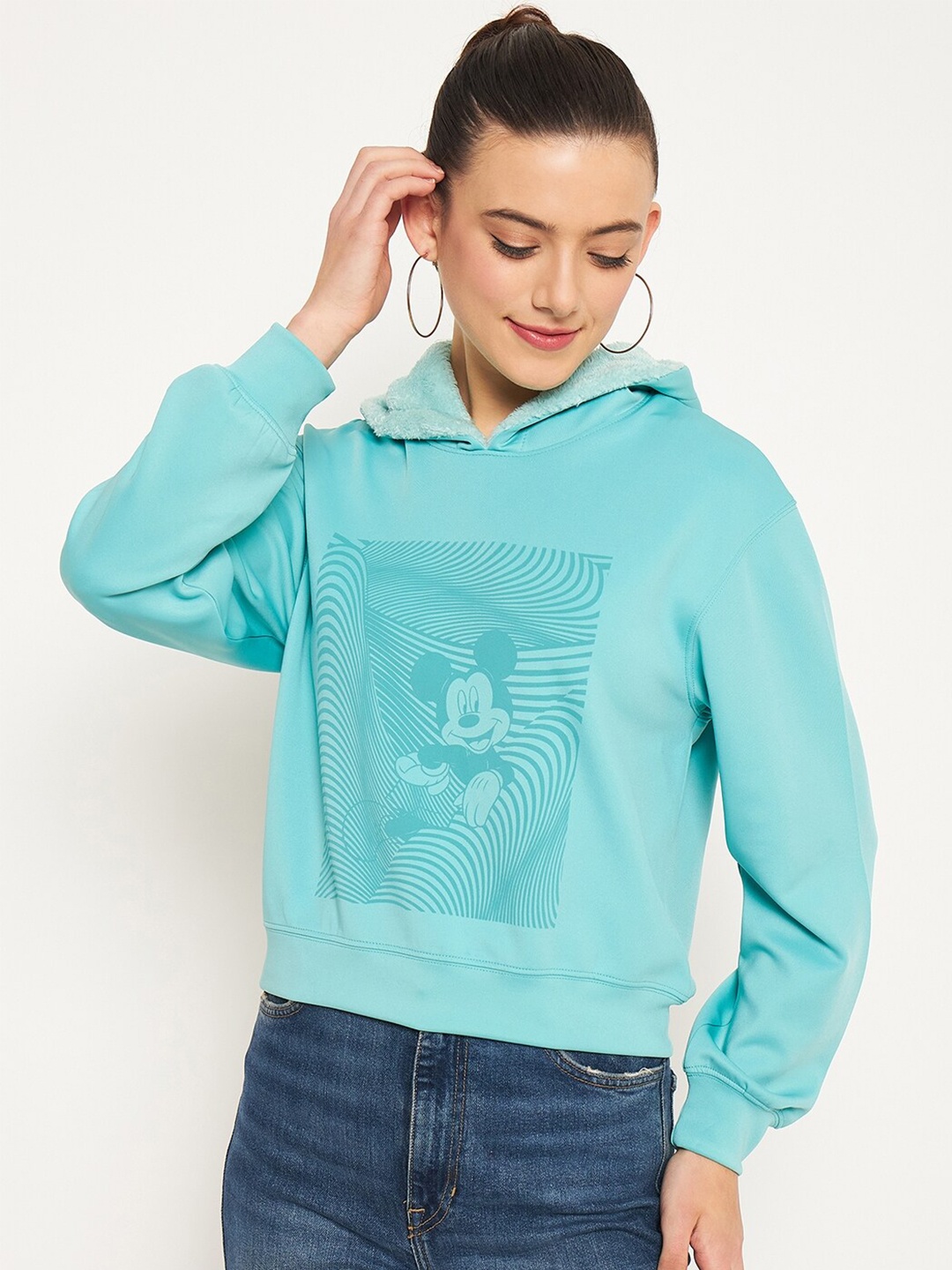 

Madame Hooded Mickey Mouse Printed Cotton Pullover, Blue