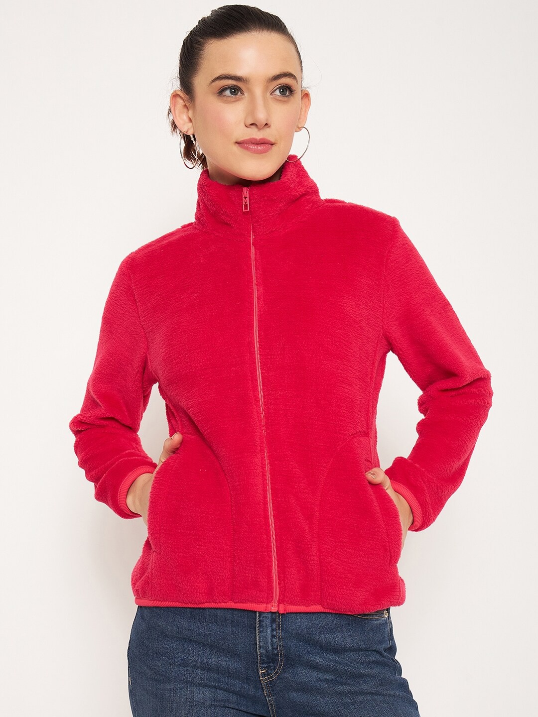 

Madame Mock Collar Cotton Front Open Sweatshirt, Pink