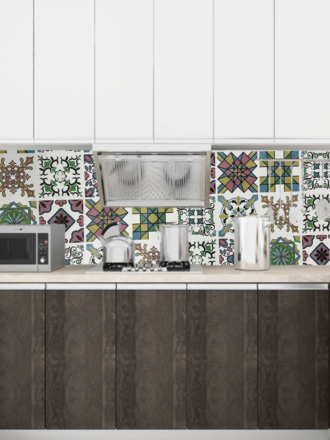 

Jaamso Royals White & Green Square Tile Design Vinyl Kitchen Wallpaper