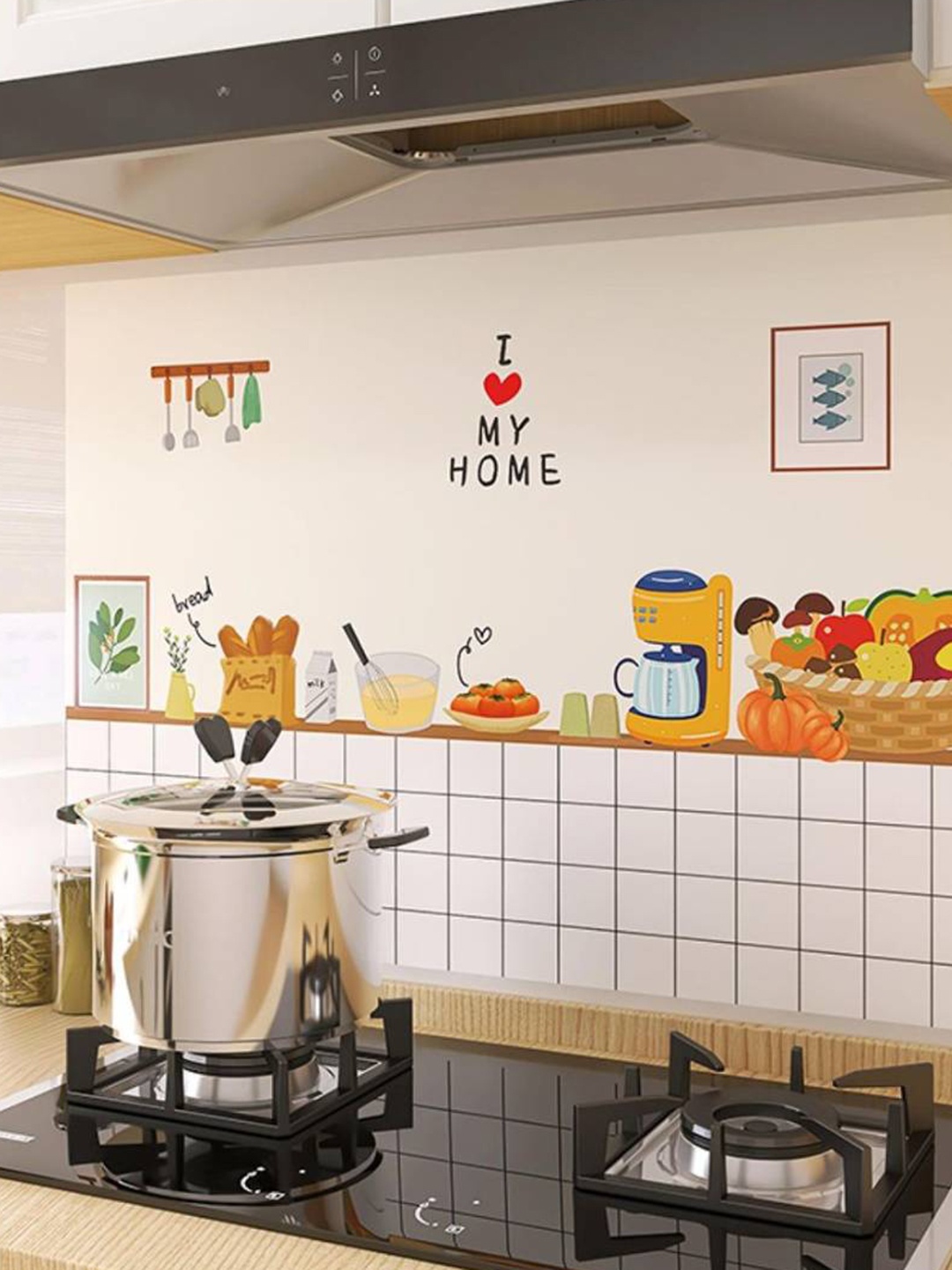 

Jaamso Royals Black & Red I Love My Home Design Rust Proof Self Adhesive Kitchen Wallpaper