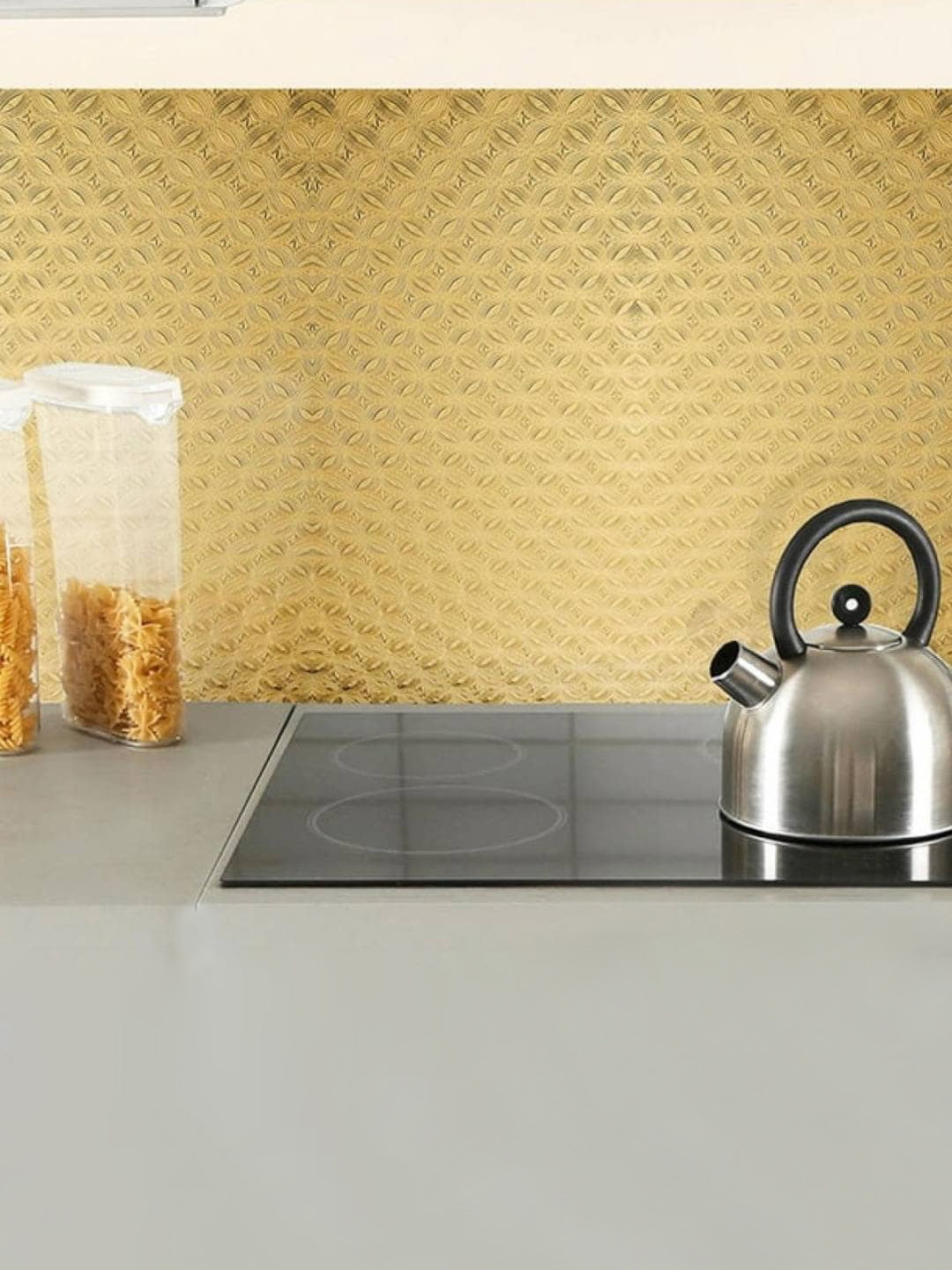 

Jaamso Royals Gold Toned Small Square Design Self Adhesive Vinyl Kitchen Wallpaper