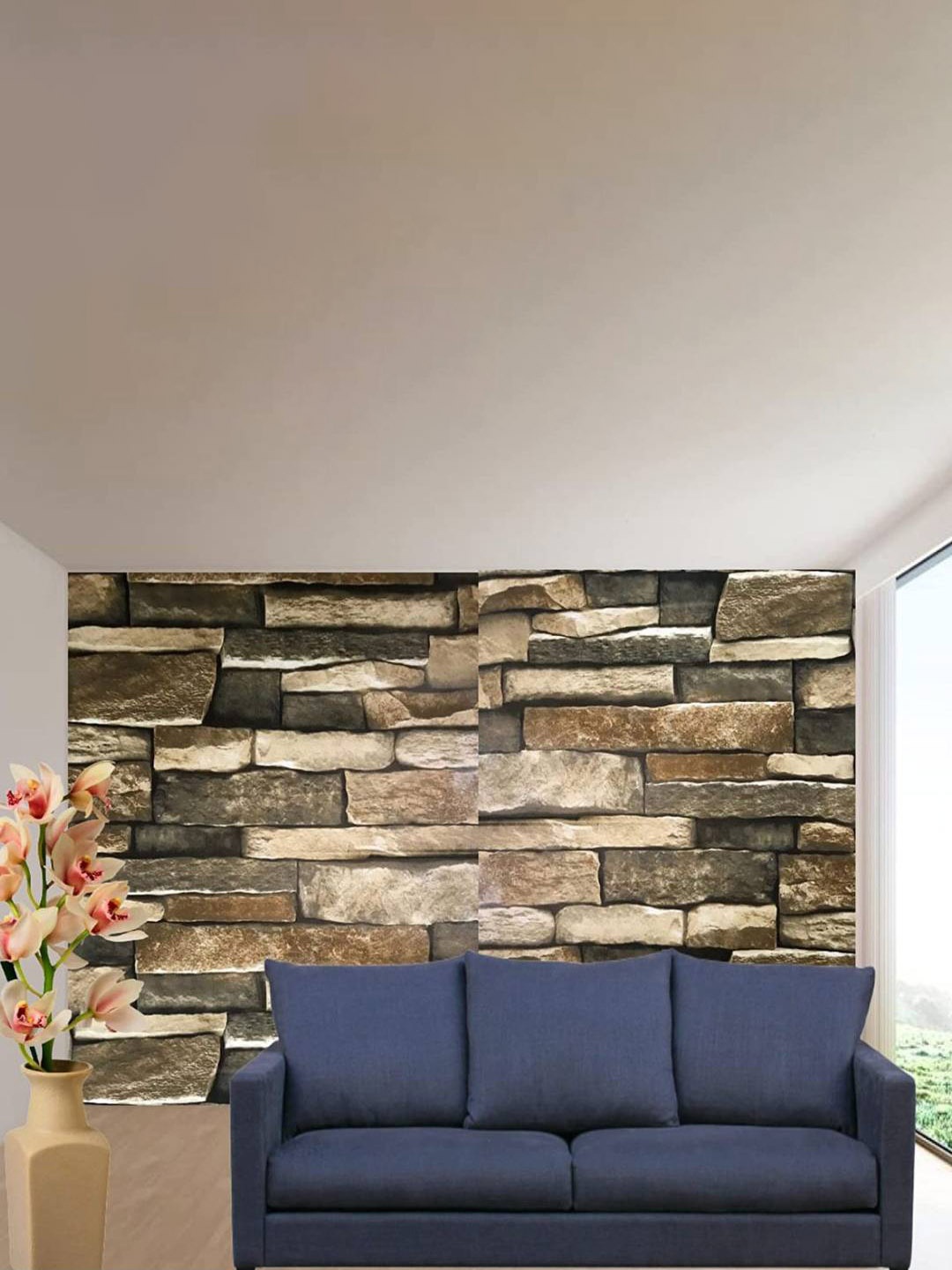 Jaamso Royals Brown Brick Stone Vinyl Self Adhesive Wallpaper