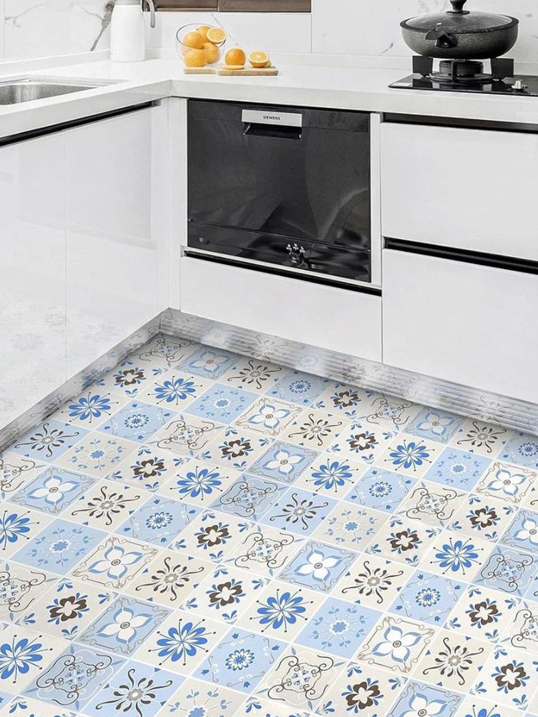 

Jaamso Royals White Mosaic Design Kitchen Floor Sticker