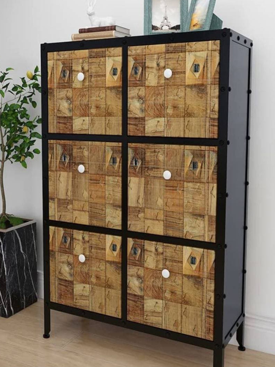 Jaamso Royals Brown Square Wooden Design Self Adhesive Wallpaper