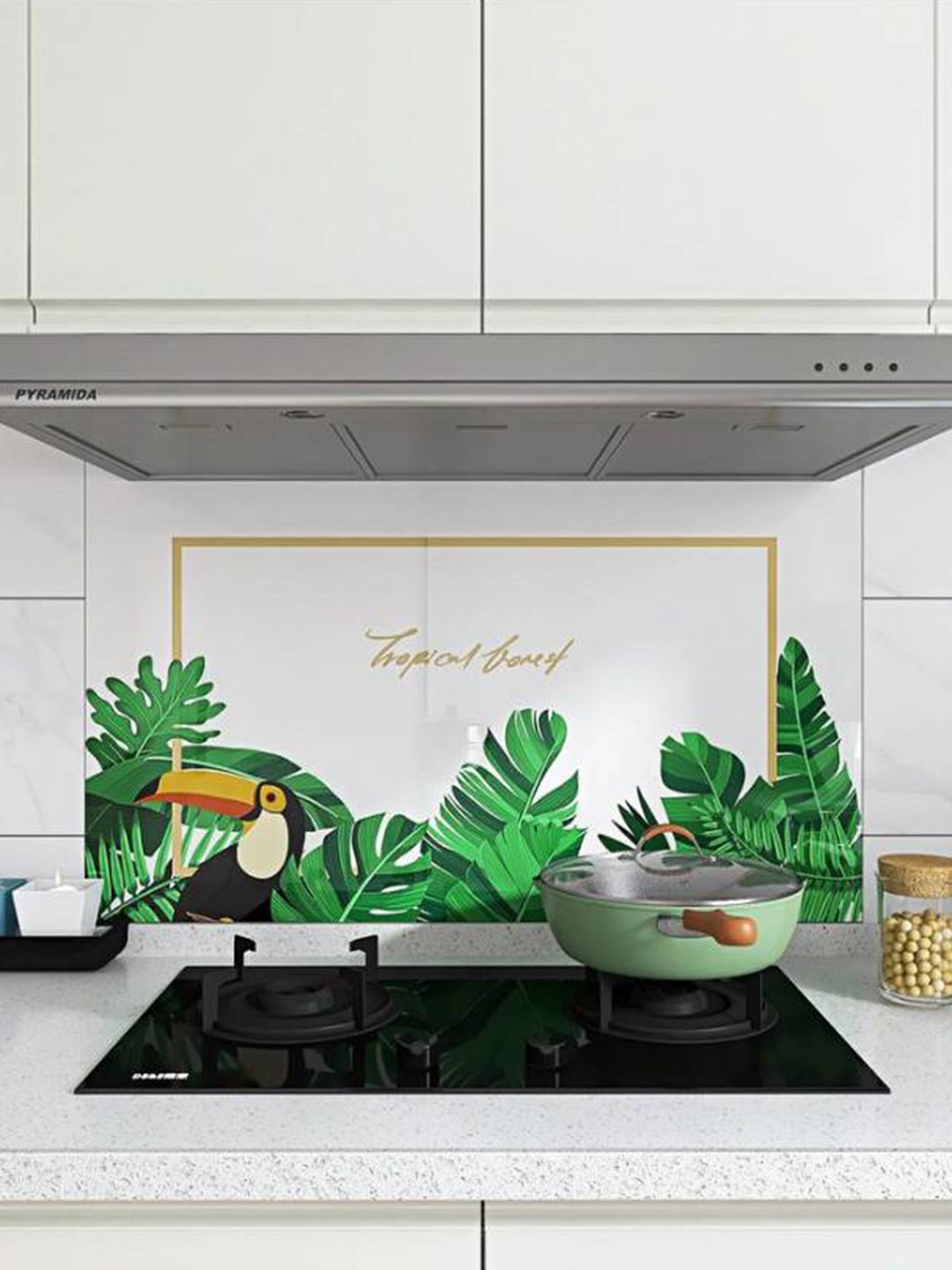 

Jaamso Royals Green Leaves Oil Proof Rust Proof Kitchen Wallpaper