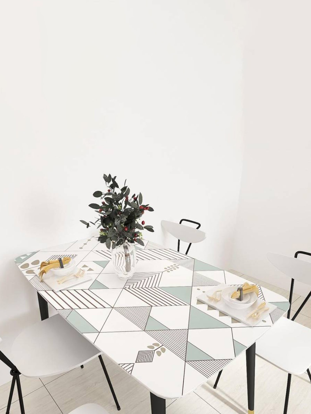 

Jaamso Royals White & Green Triangle Design Self Adhesive Kitchen Wallpaper
