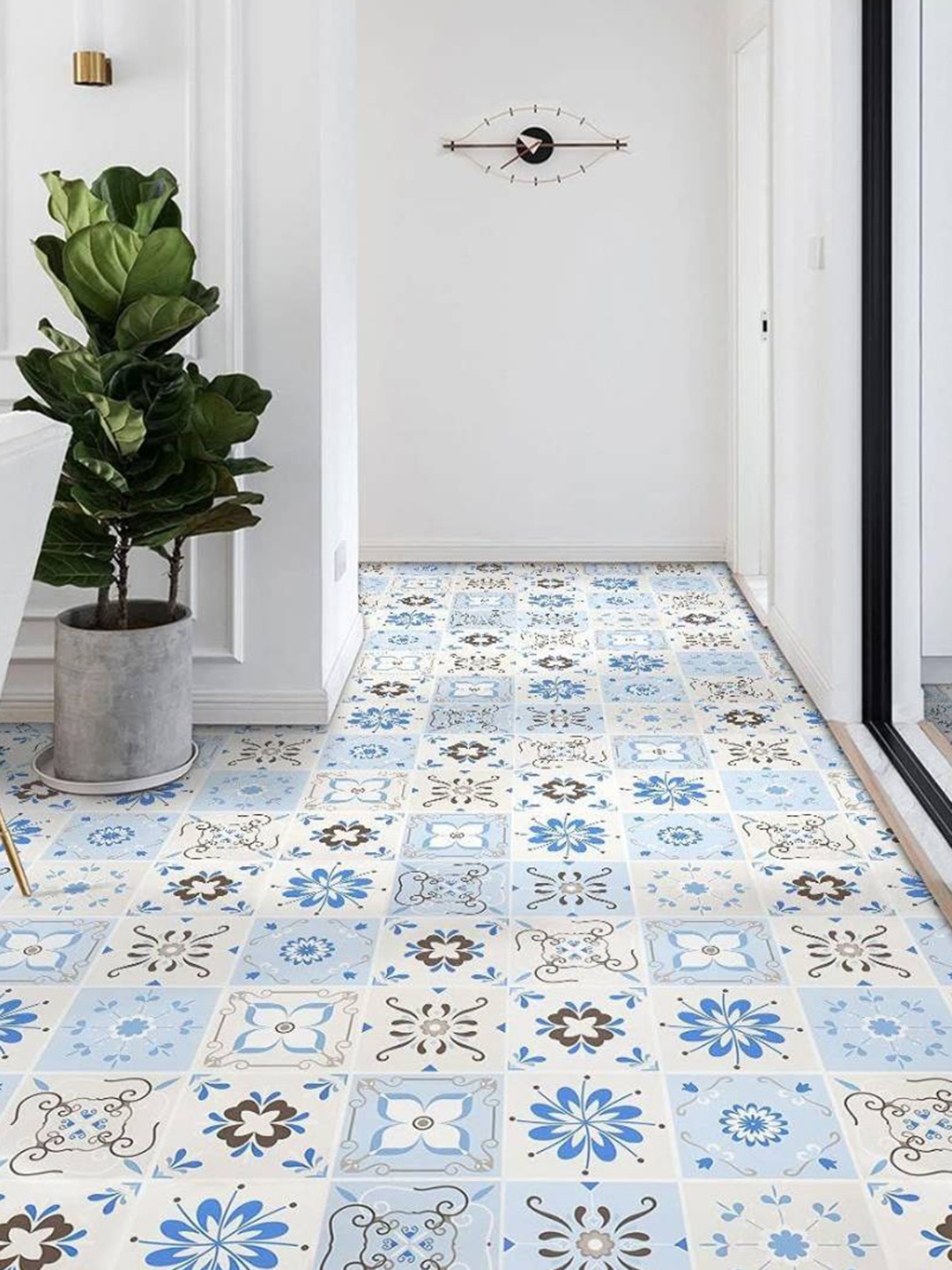 

Jaamso Royals White & Blue Mosiac Design Kitchen Decorative Floor Sticker Wallpaper