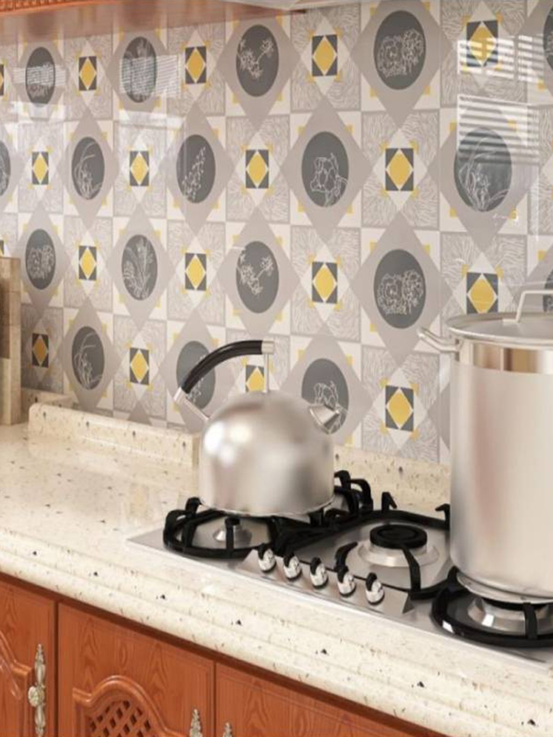 

Jaamso Royals Yellow & Grey Round & Square Design Removable Kitchen Wallpaper