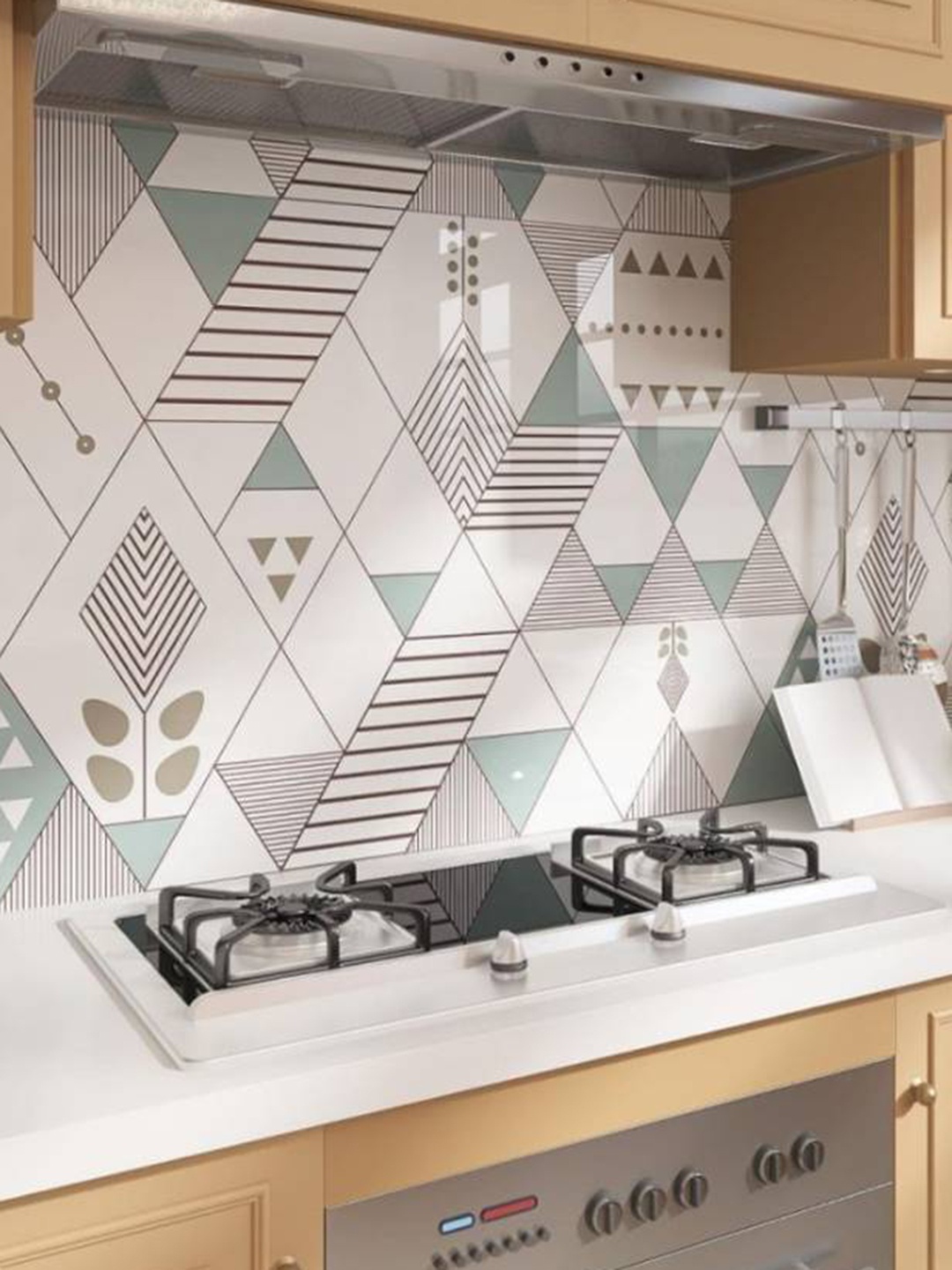 

Jaamso Royals White & Light Green Triangle Design Vinyl Kitchen Wallpaper