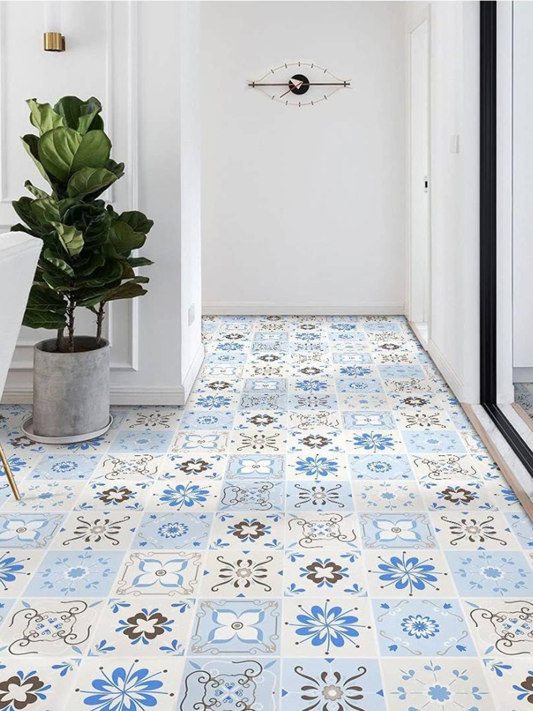 

Jaamso Royals White & Blue Mosiac Design Kitchen Floor Sticker Wallpaper