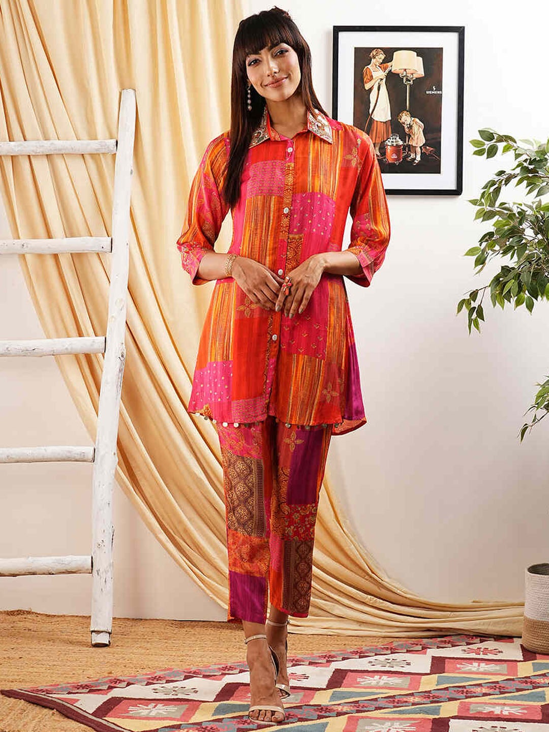 

ZOLA Ethnic Motifs Printed Tunic With Trouser, Orange