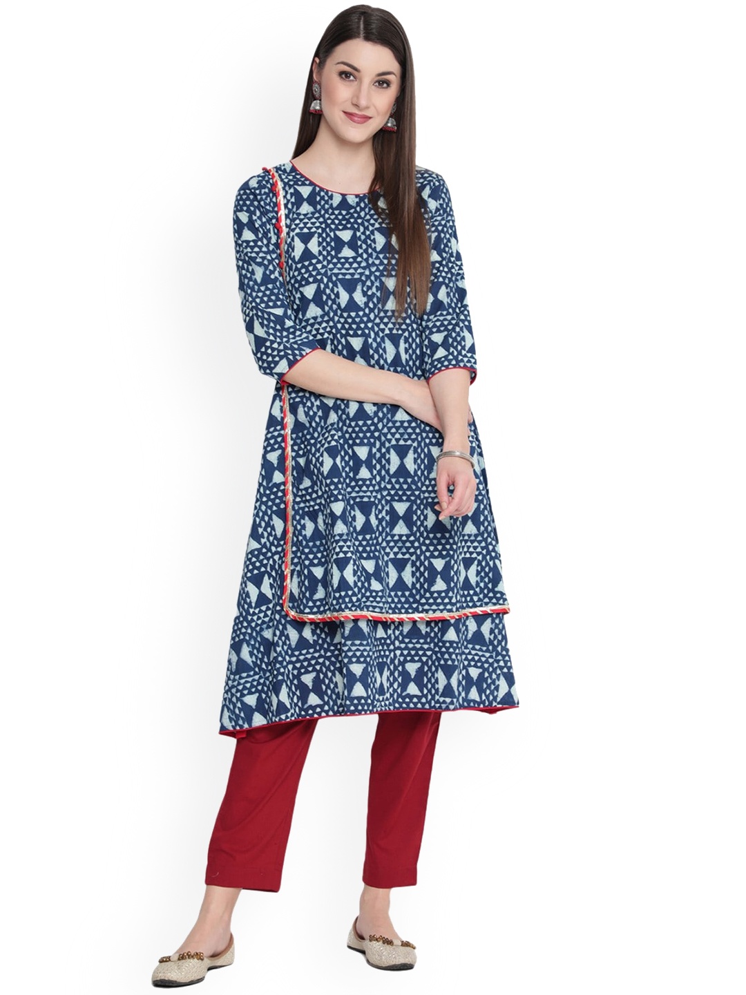 

SAVI Ethnic Motifs Printed A-Line Kurta, Navy blue