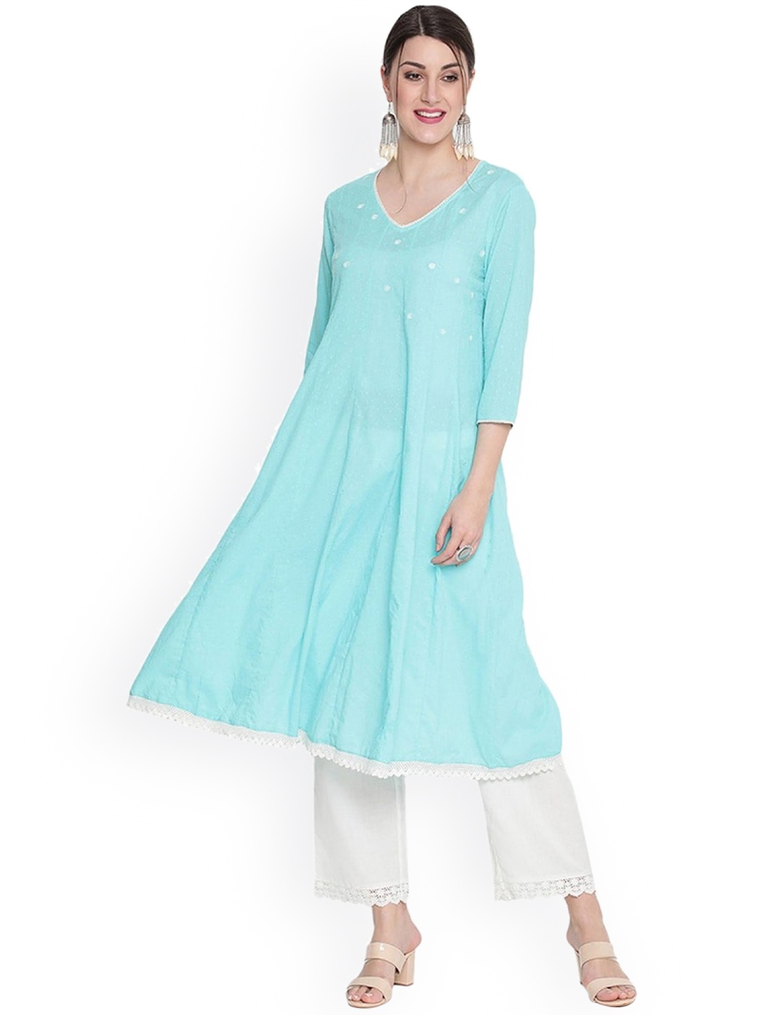 

SAVI Self Design Anarkali Kurta, Turquoise blue